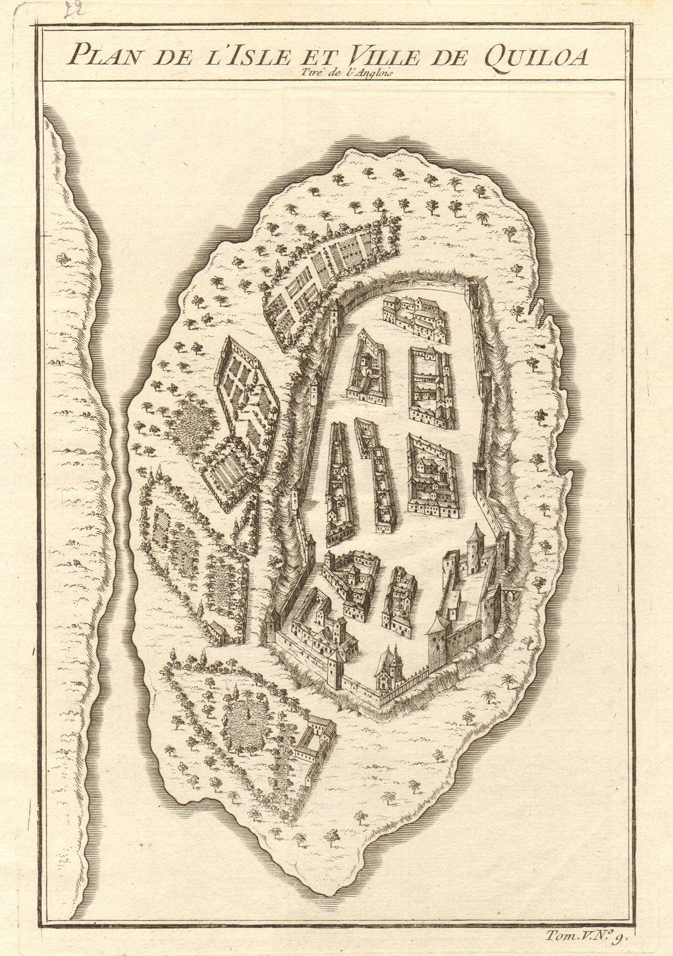 Associate Product 'I'Isle et Ville de Quiloa'. Kilwa Kisiwani island, Tanzania. BELLIN 1748 map