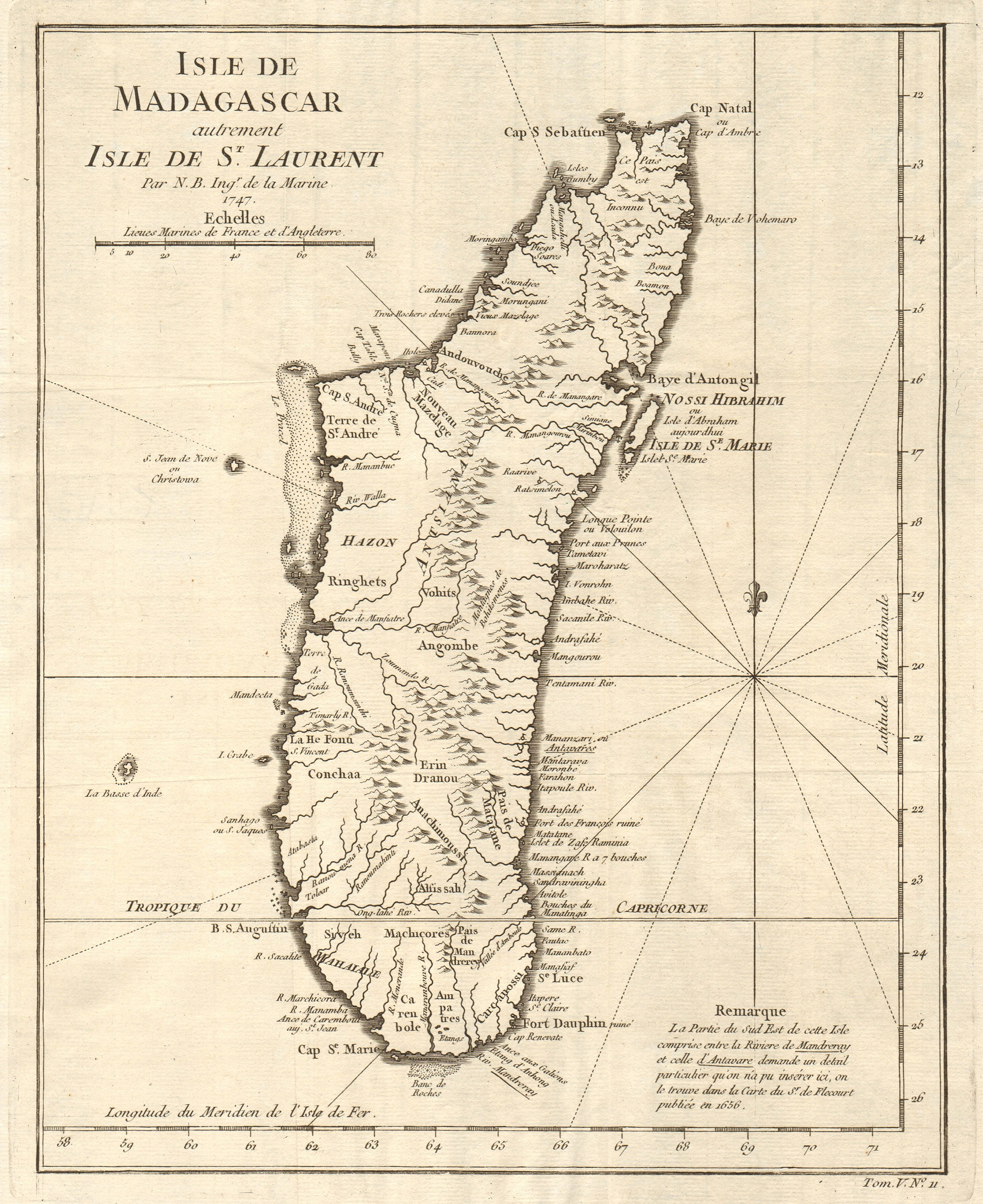 Associate Product 'Isle de Madagascar, autrement Isle de St. Laurent'. BELLIN 1748 old map