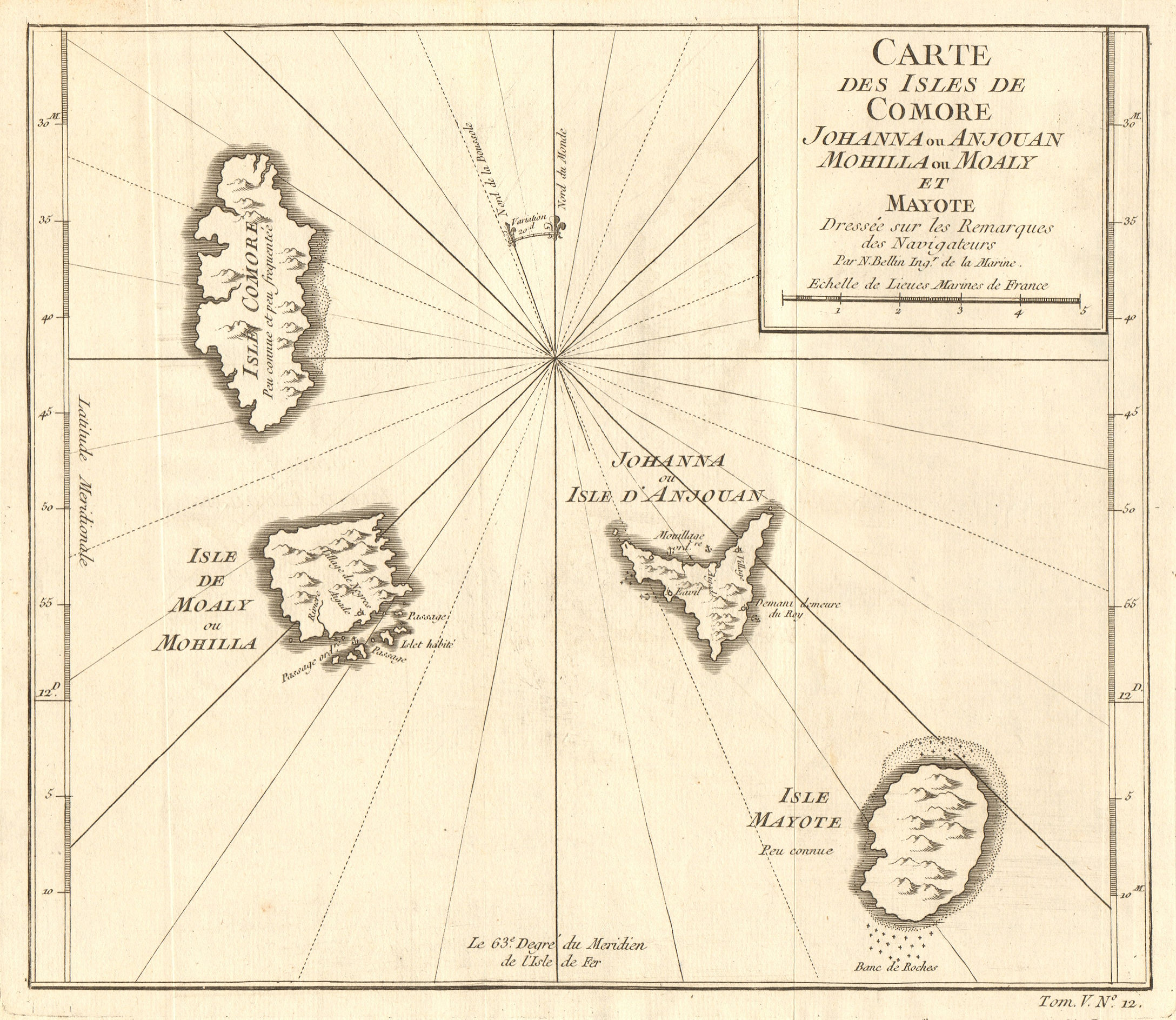 Associate Product 'Isles de Comore…'. Anjouan Mayotte Grande Comore Mwali Comoros. BELLIN 1748 map