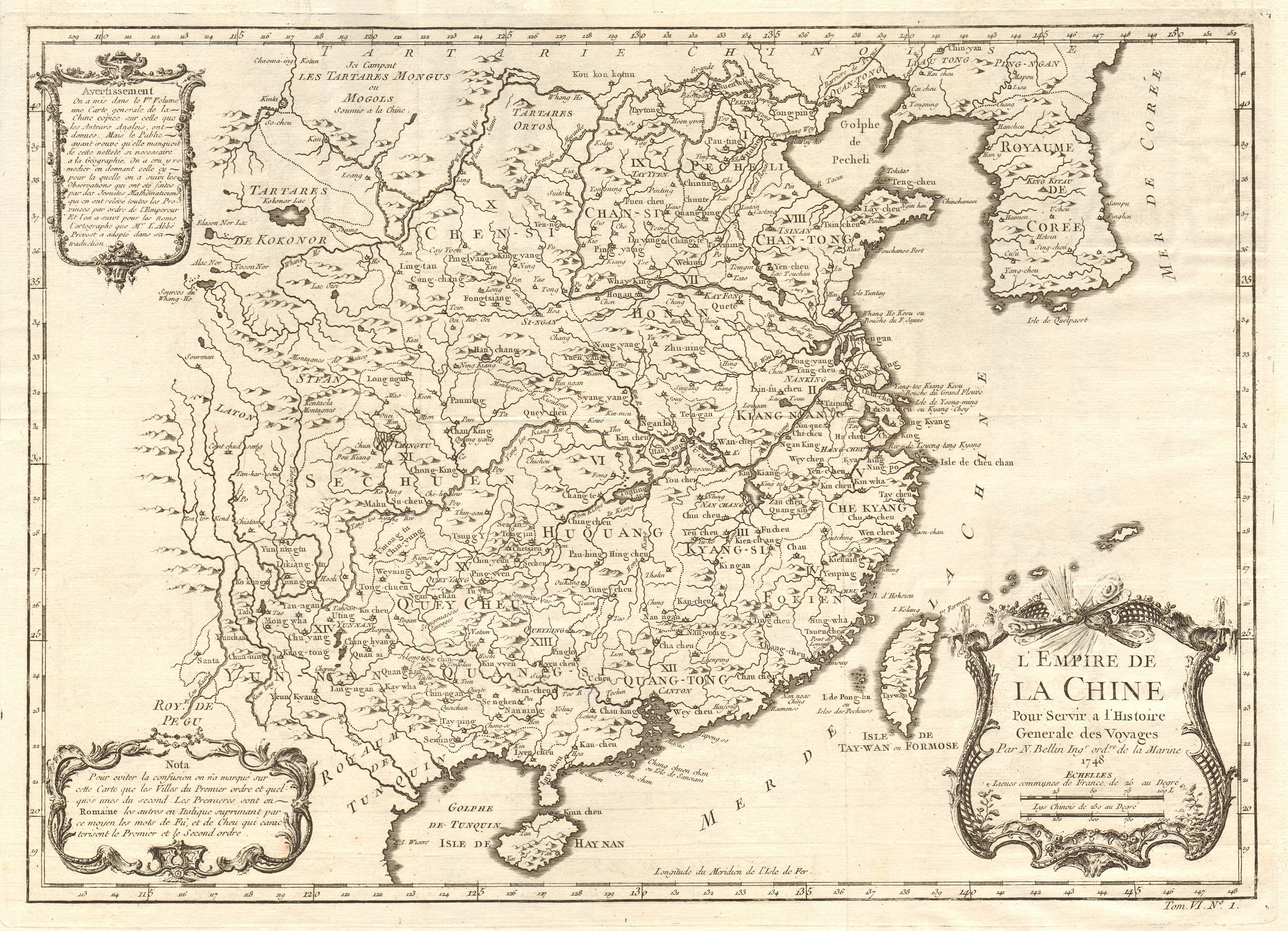 Associate Product 'L'Empire de la Chine'. China & Korea. BELLIN 1748 old antique map plan chart