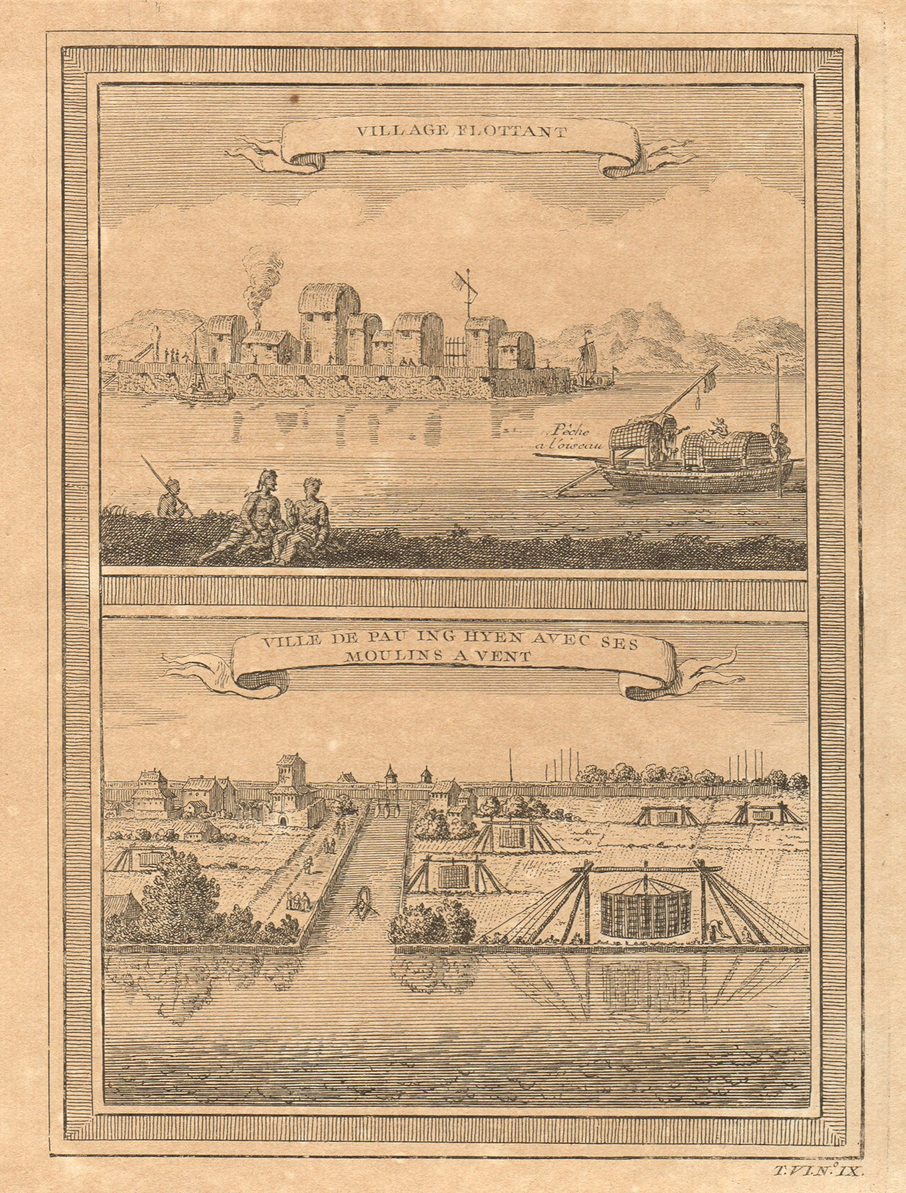 Associate Product China. Tanka floating fishing village. Baoying, Jiangsu. Windmills 1748 print