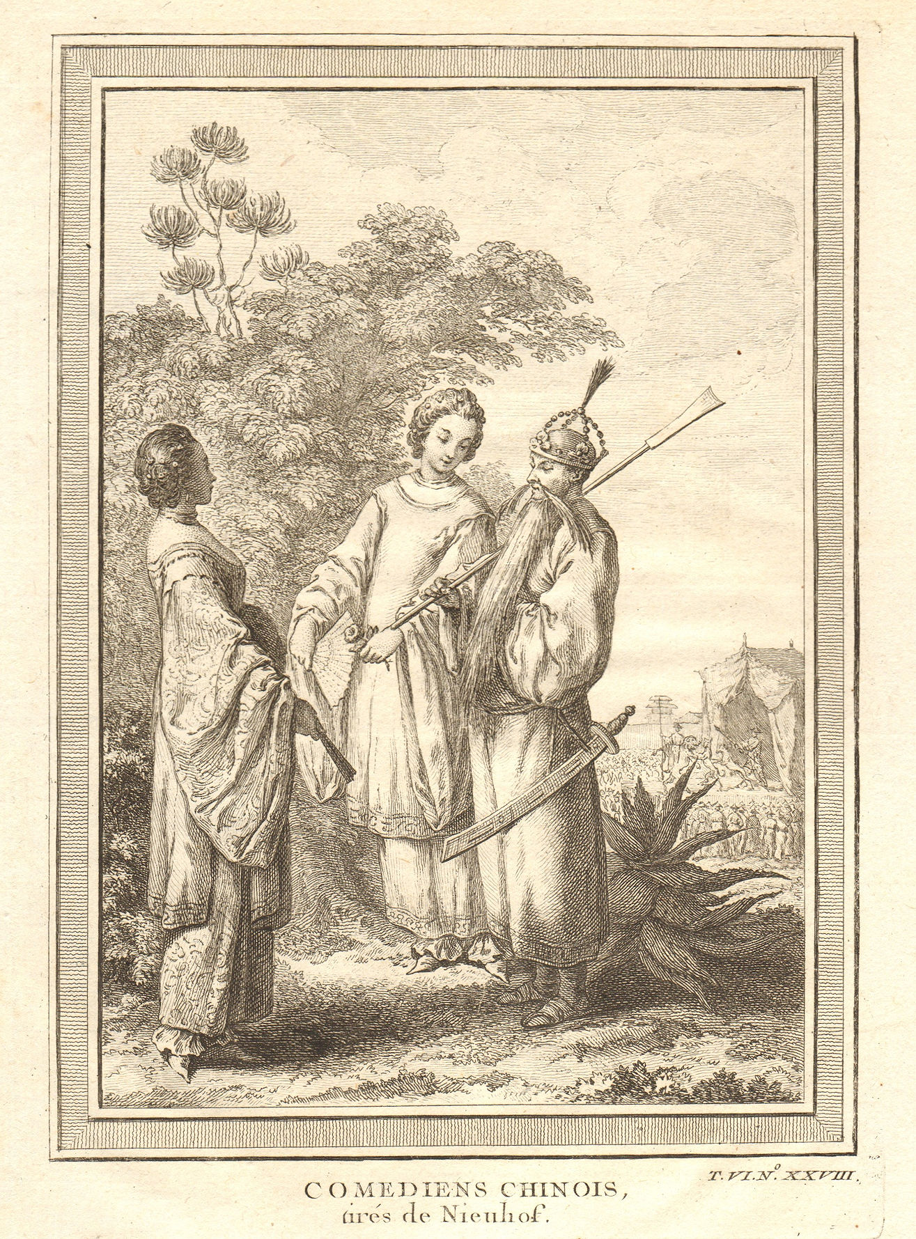 'Comediens Chinois'. China. Chinese comedians or actors. Nieuhof 1748 print
