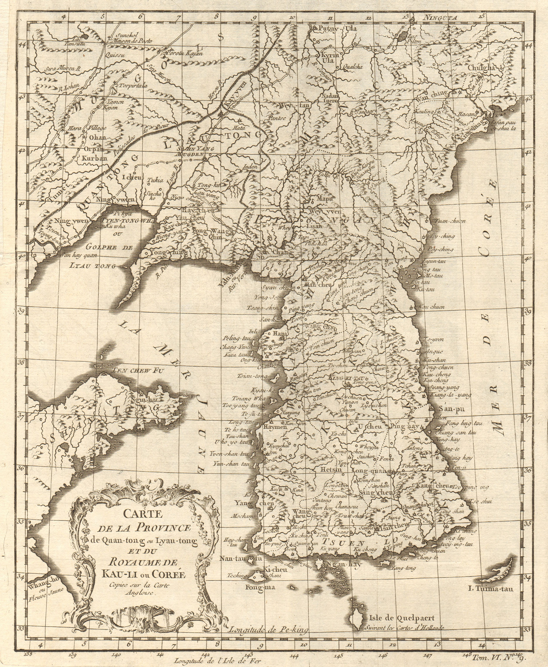'Province de Quan-tong… & Royaume de Kauli ou Corée'. Korea. BELLIN 1748 map