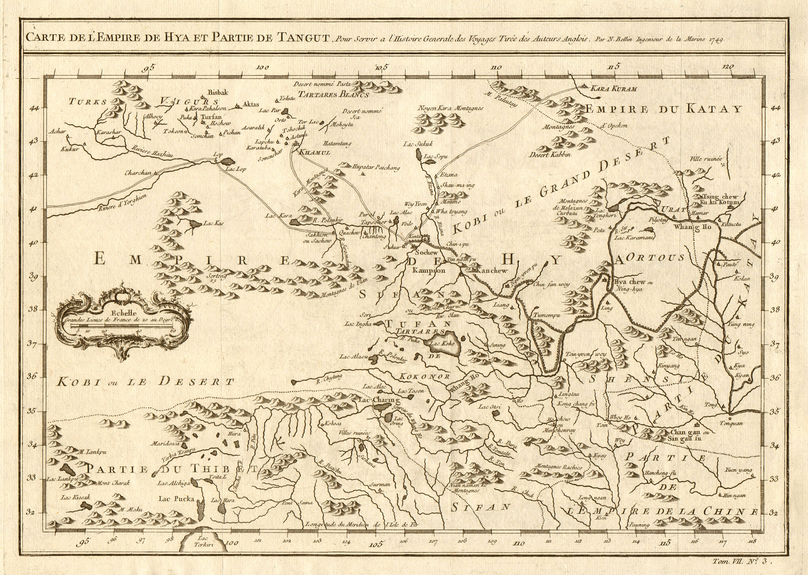 Associate Product 'L’Empire de Hya et partie de Tangut' Xi Xia China Mongolia Gobi BELLIN 1749 map