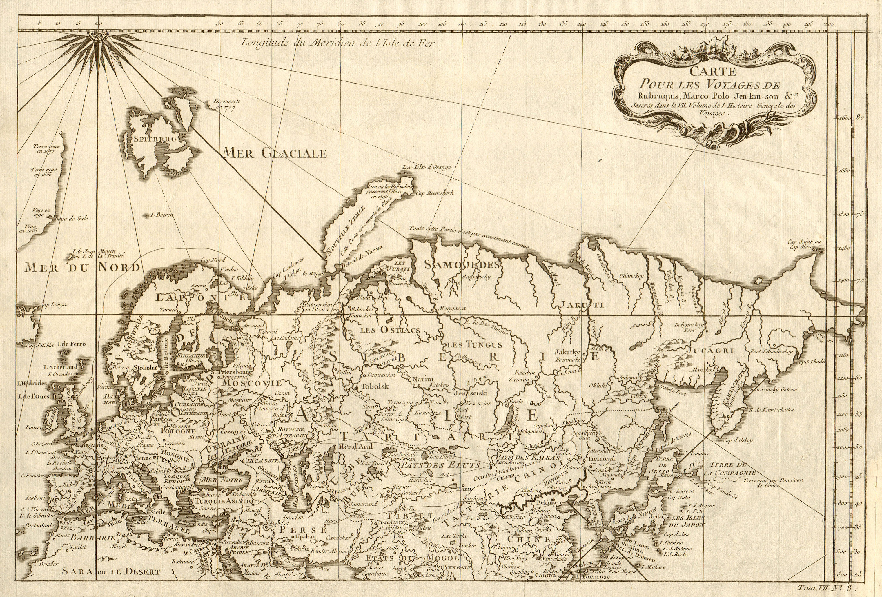 Associate Product 'Les voyages de Rubruquis, Marco Polo, Jenkinson' Asia explorers BELLIN 1749 map