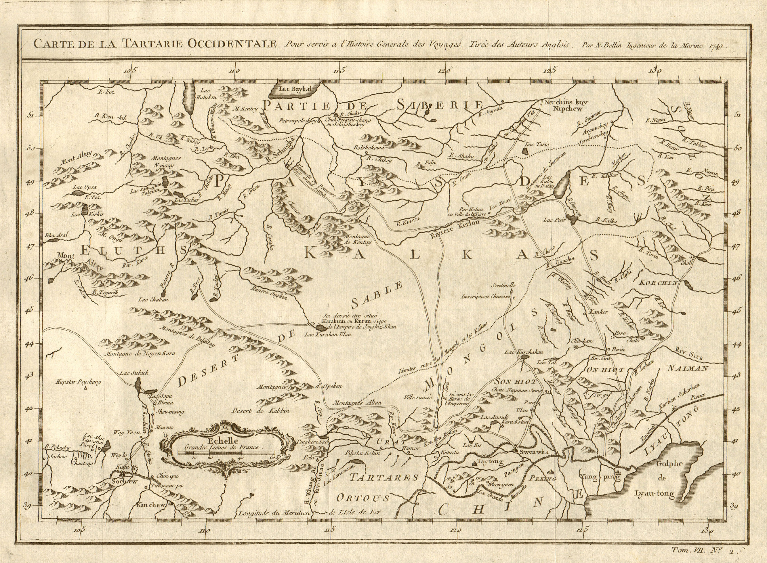 Associate Product 'Carte de la Tartarie Occidentale'. Mongolia W Tartary N China. BELLIN 1749 map