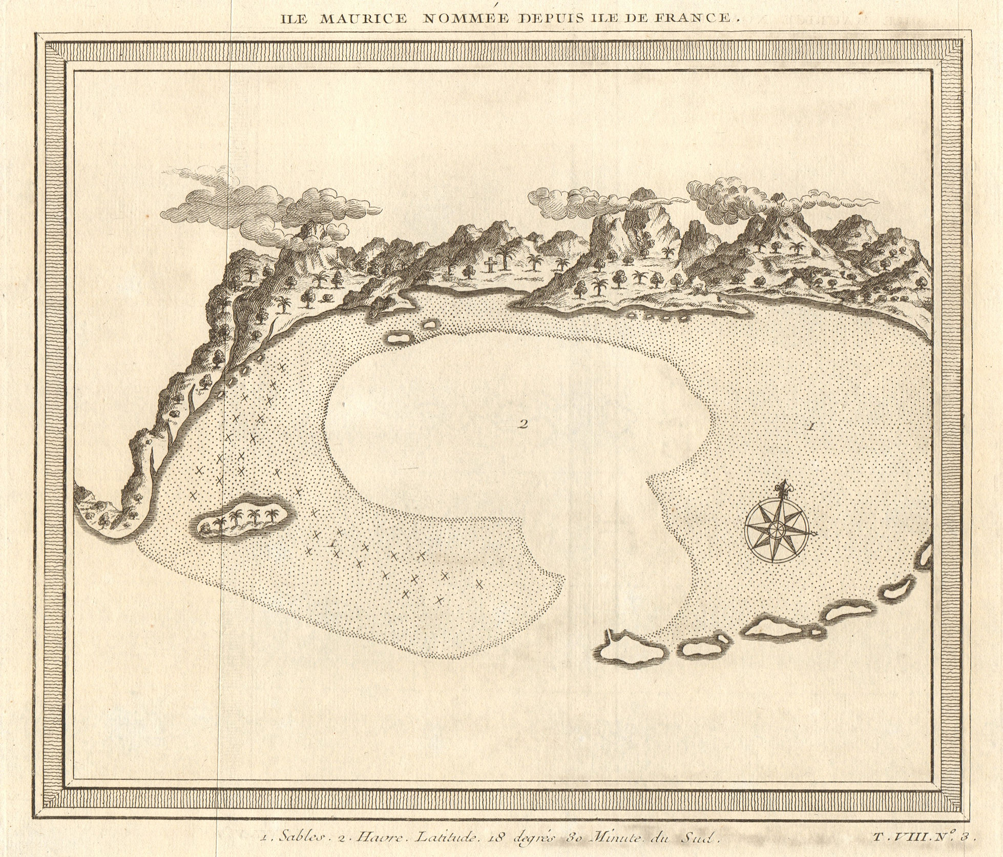'Ile Maurice nommée depuis Ile de France'. Grand Port, Mauritius BELLIN 1750 map