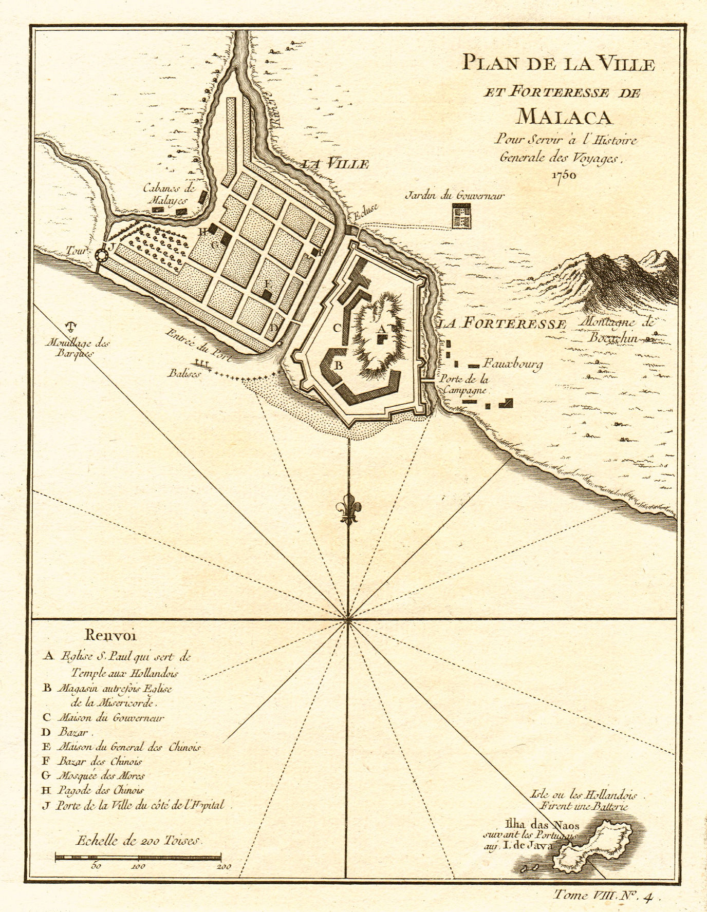 Associate Product 'Plan de la Ville et Forteresse de Malaca'. Malacca, Malaysia. BELLIN 1750 map