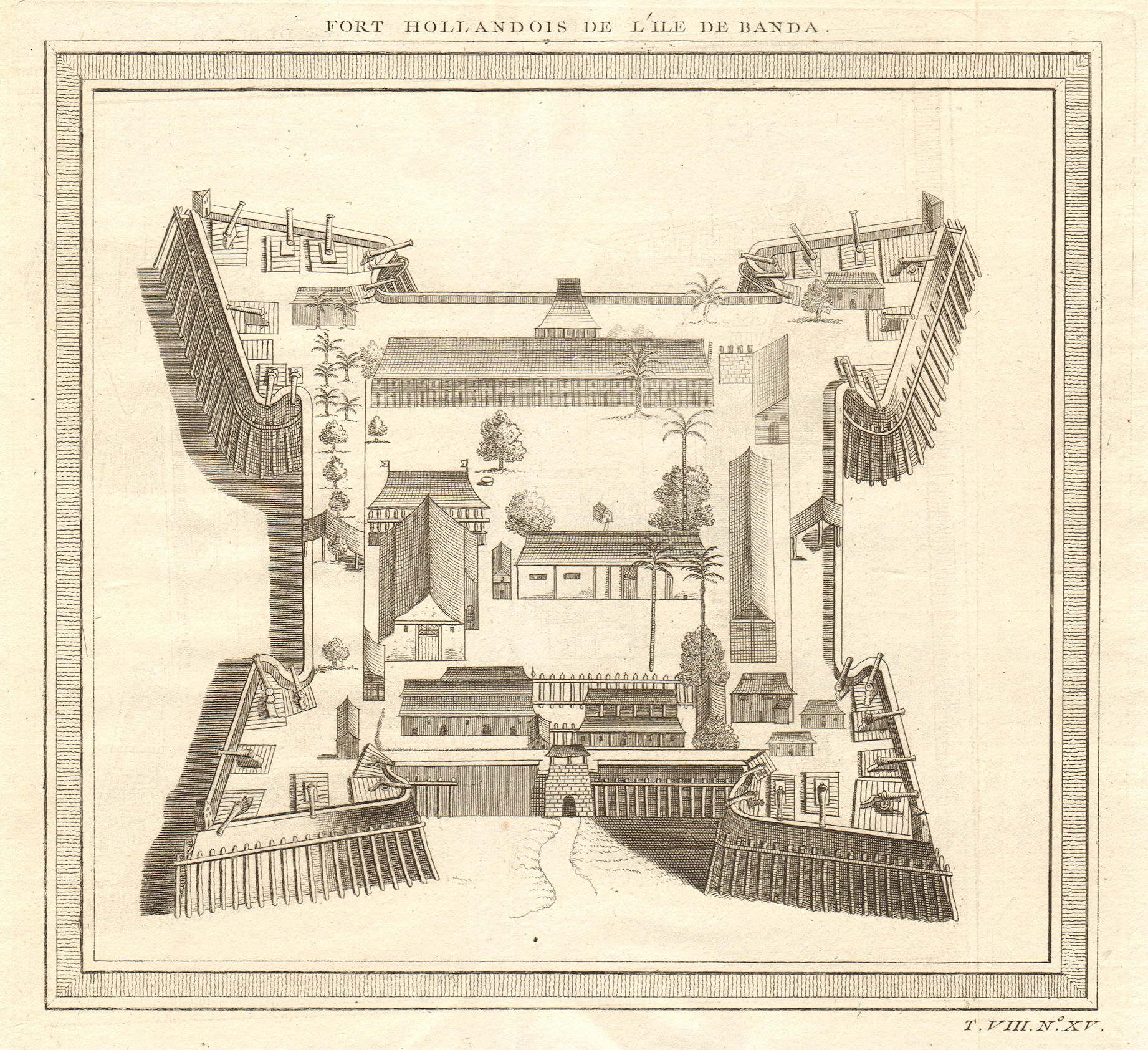 'Fort Hollandois, de l'Ile de Banda'. Fort Nassau, Banda Neira. BELLIN 1750 map