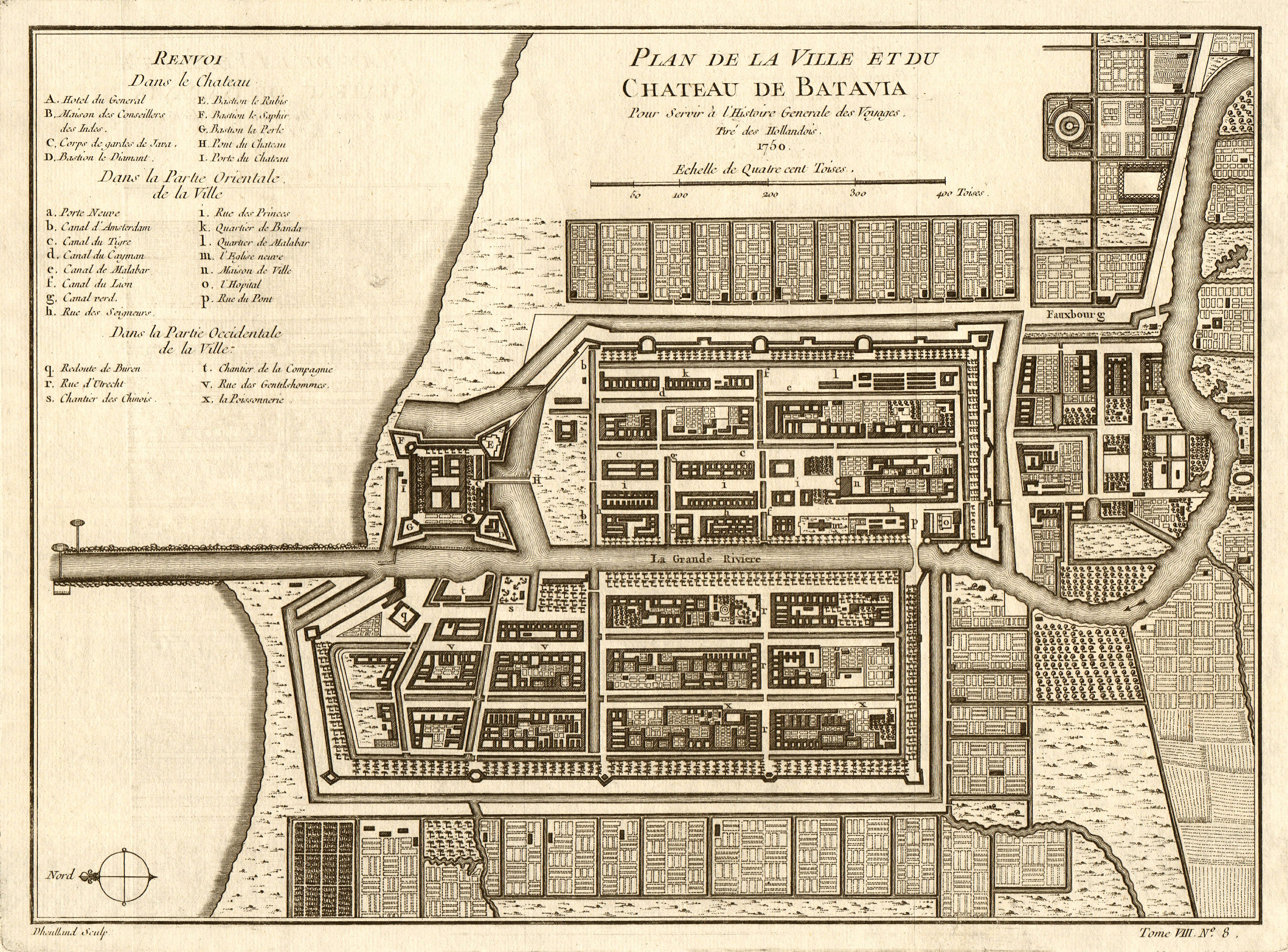 Associate Product 'Plan de la Ville et du Chateau de Batavia', now Jakarta. BELLIN 1750 old map