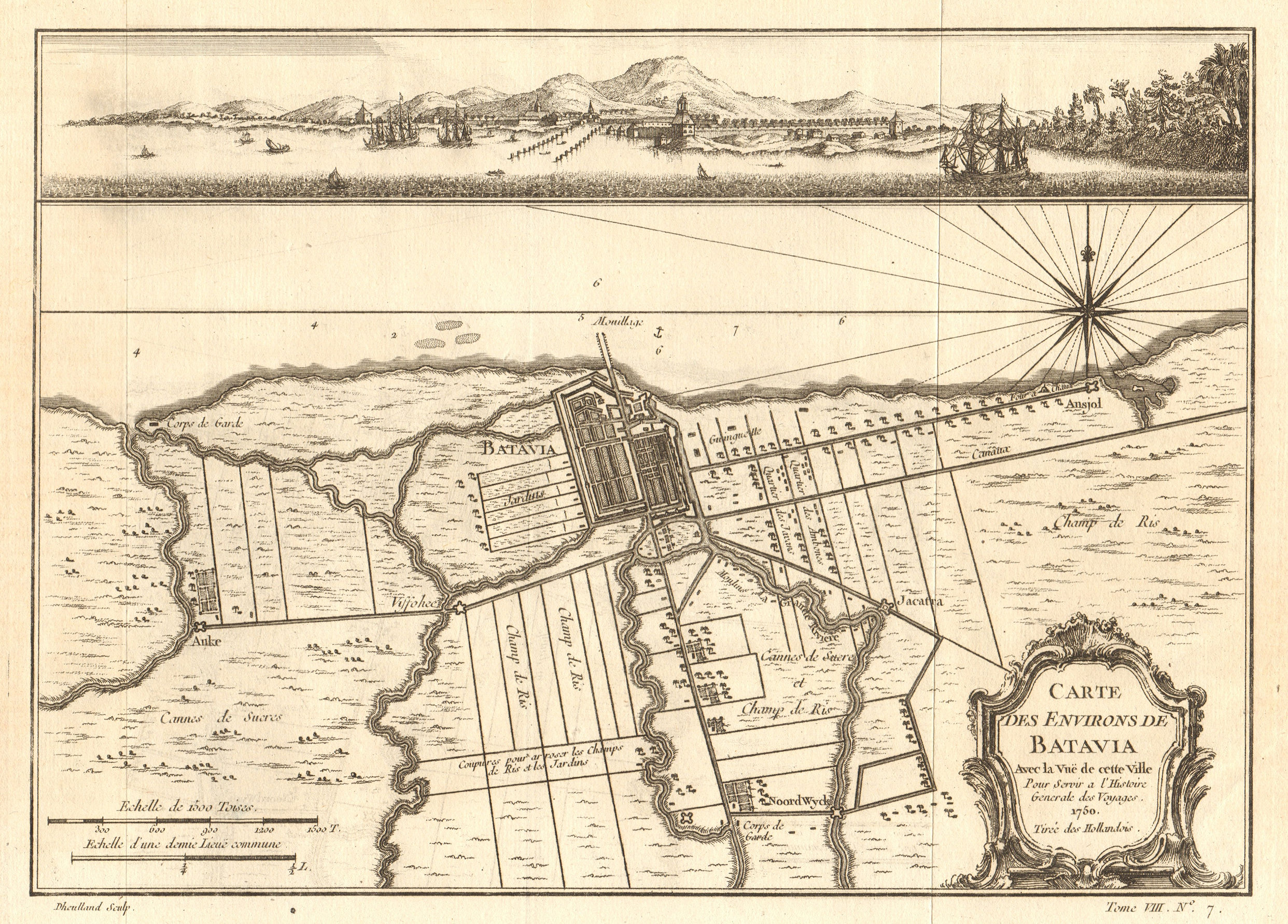 'Carte des Environs de Batavia'. Plan & view of Dutch Jakarta. BELLIN 1750 map