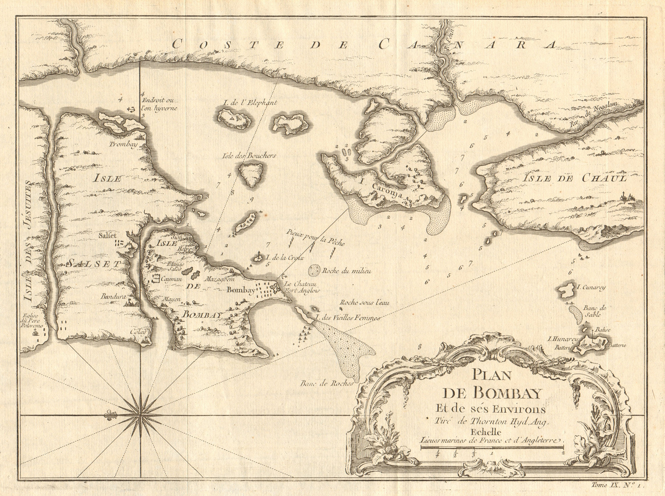 'Carte de Bombay et de ses environs'. Mumbai India Thane Creek. BELLIN 1751 map