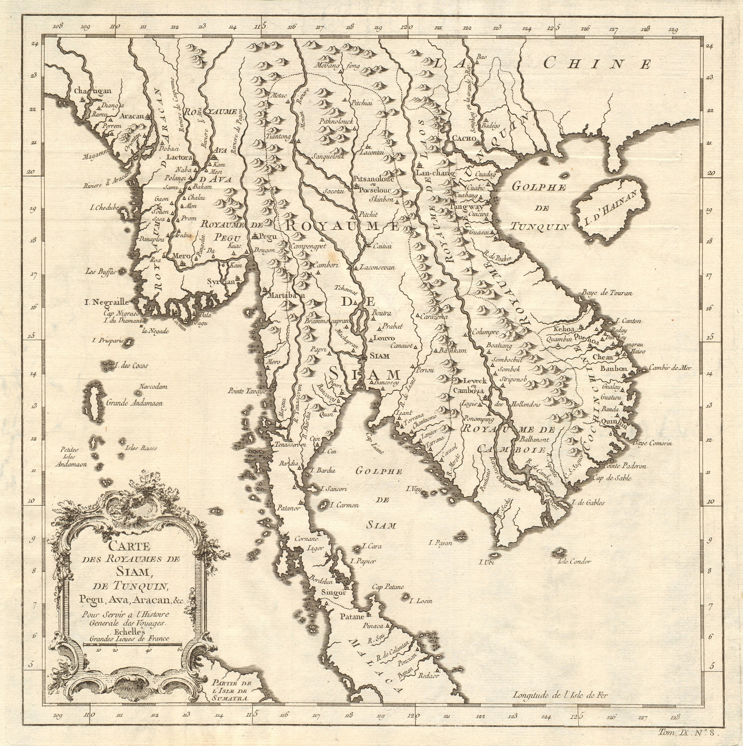 Associate Product 'Royaumes de Siam, Tunquin, Pegu, Ava, Aracan'. Indochina. BELLIN 1751 old map