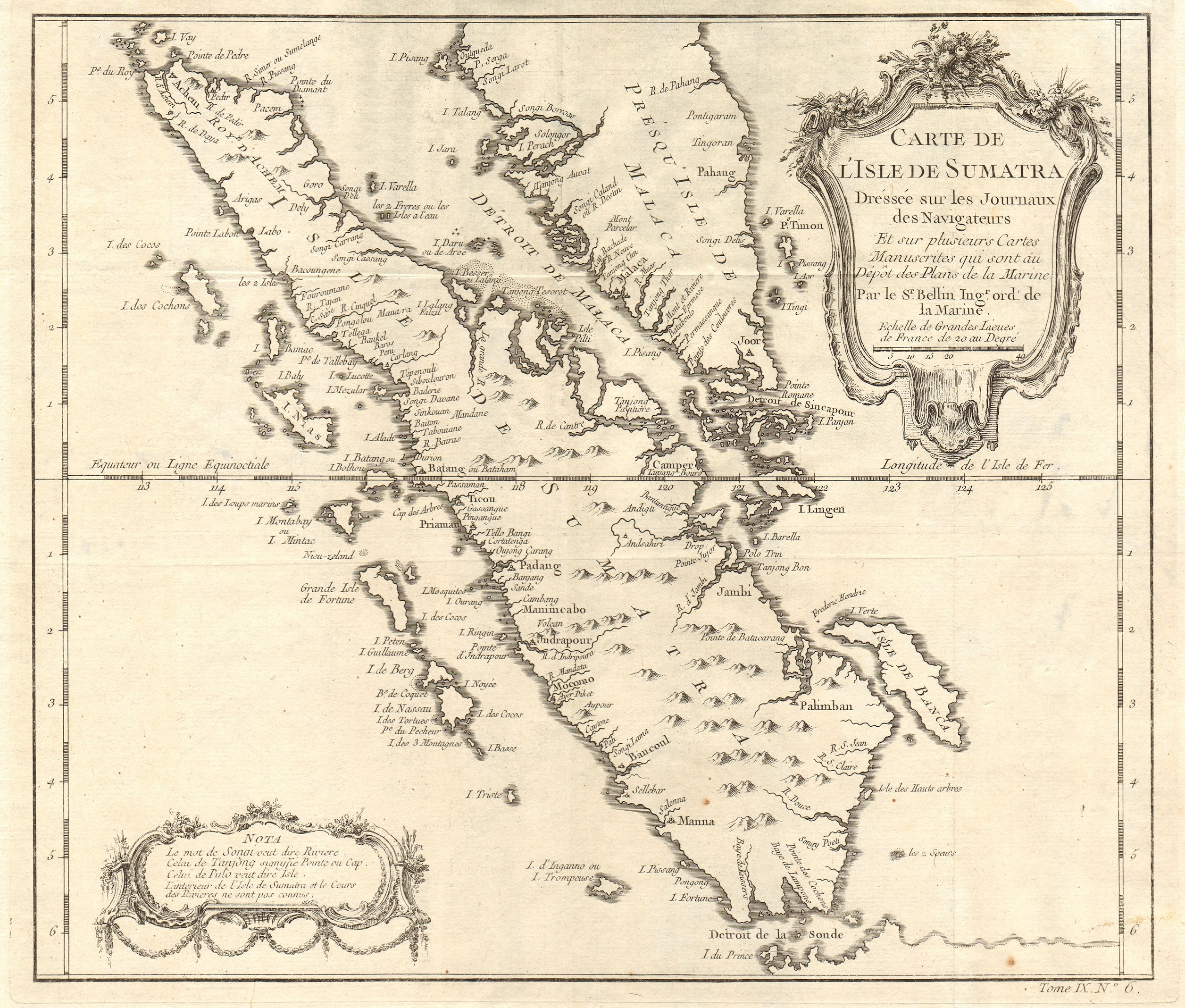 Associate Product 'Carte de l’lsle de Sumatra'. Malay peninsula. Singapore Strait. BELLIN 1751 map