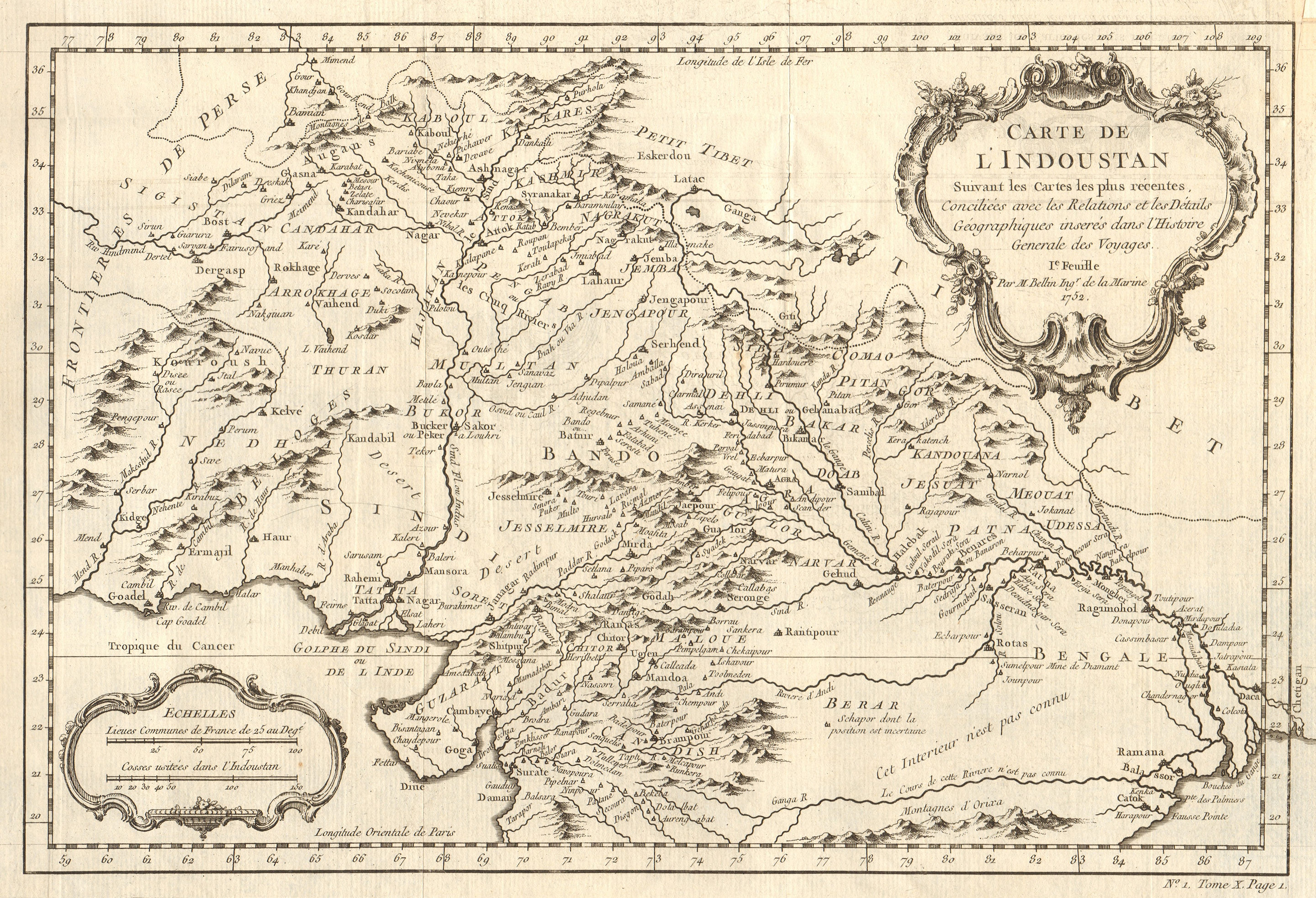 Associate Product 'Carte de l'Indoustan 1e Feuille'. India north. Pakistan Nepal. BELLIN 1752 map