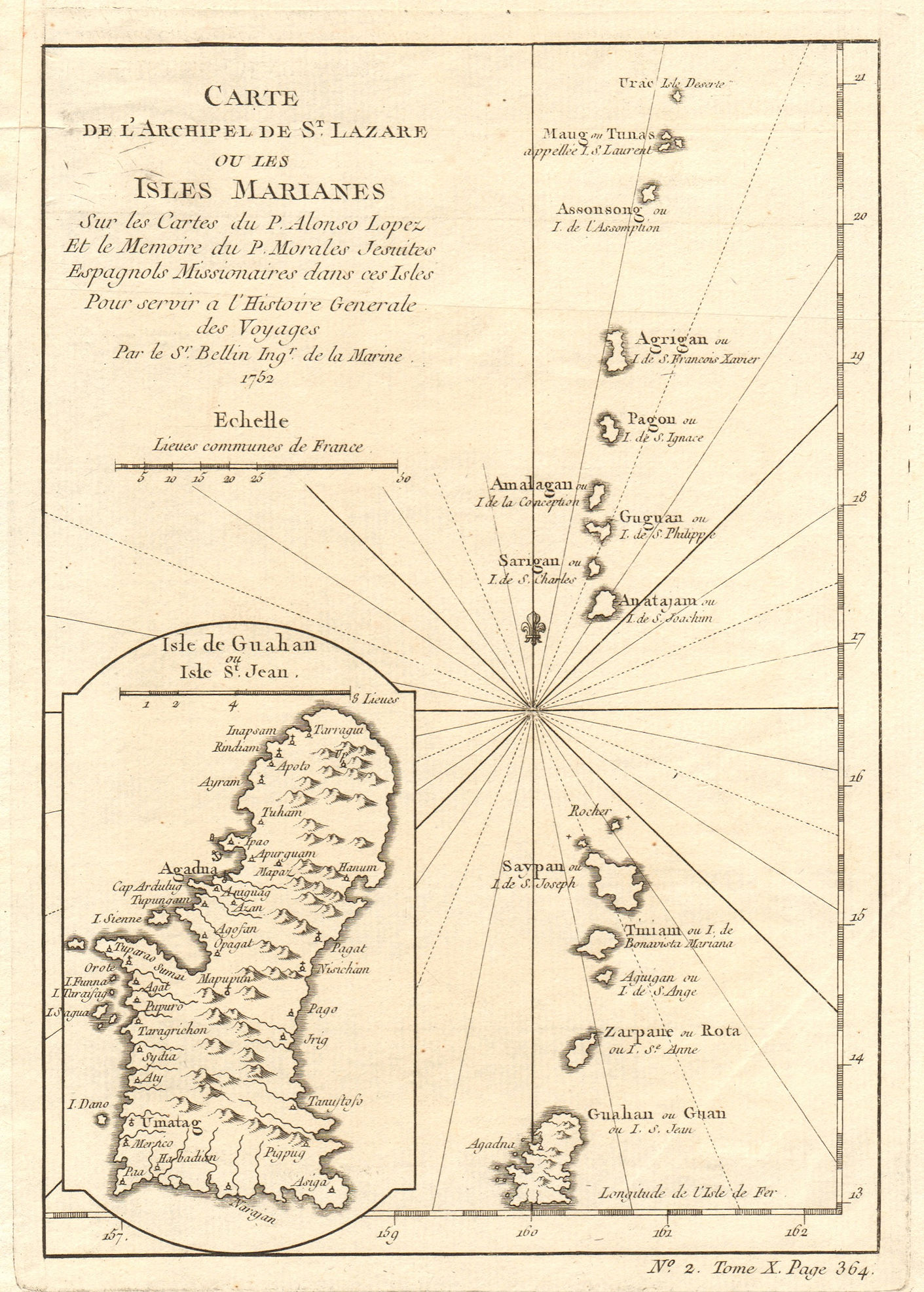 Associate Product 'Archipel de St. Lazare ou les isles Marianes'. Guam Saipan. BELLIN 1752 map