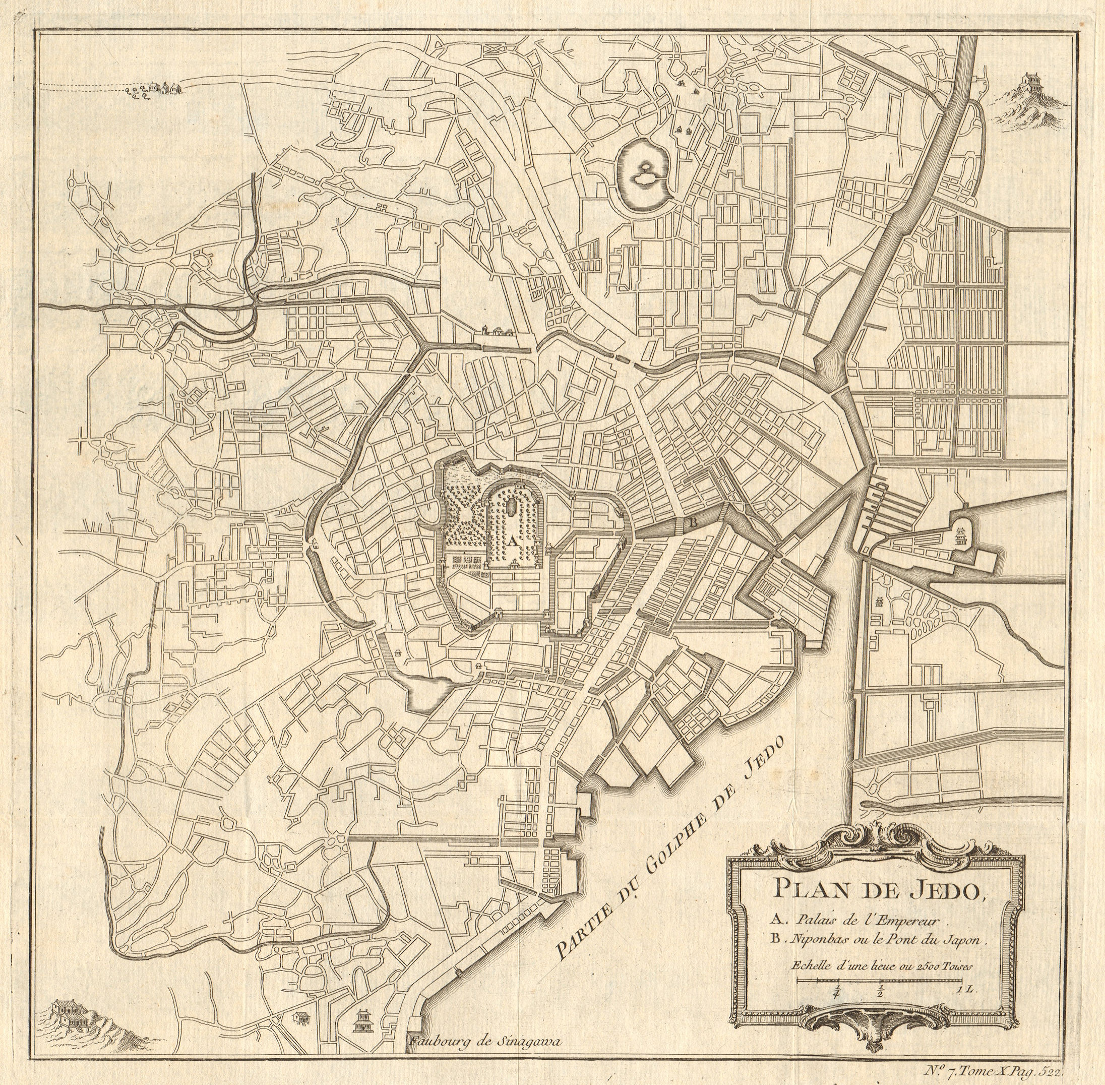 'Plan de Jedo'. Tokyo antique town city plan. Japan. BELLIN 1752 old map