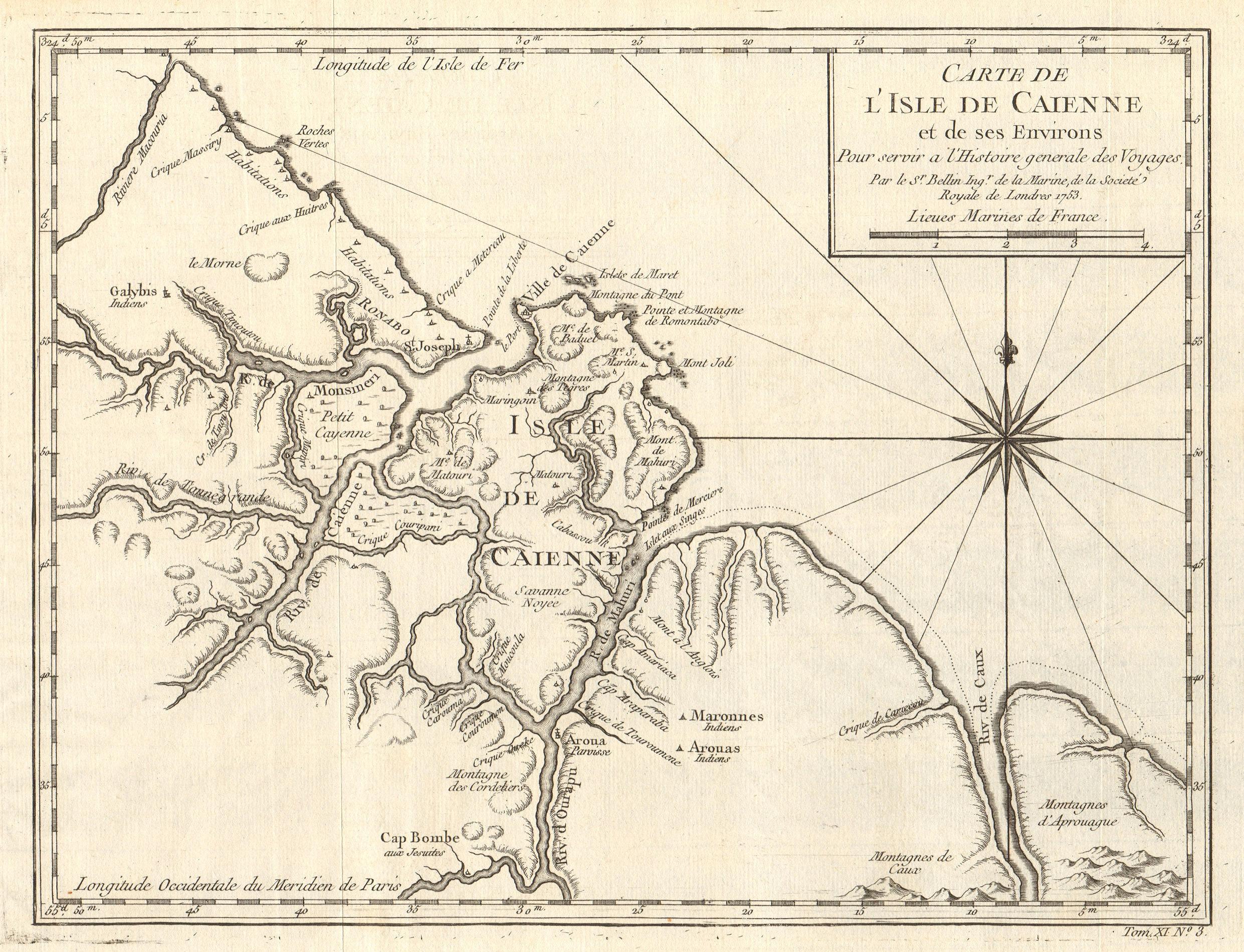 Associate Product 'Carte de I’Isle de Caienne'. Cayenne, French Guiana. Guyanas. BELLIN 1753 map