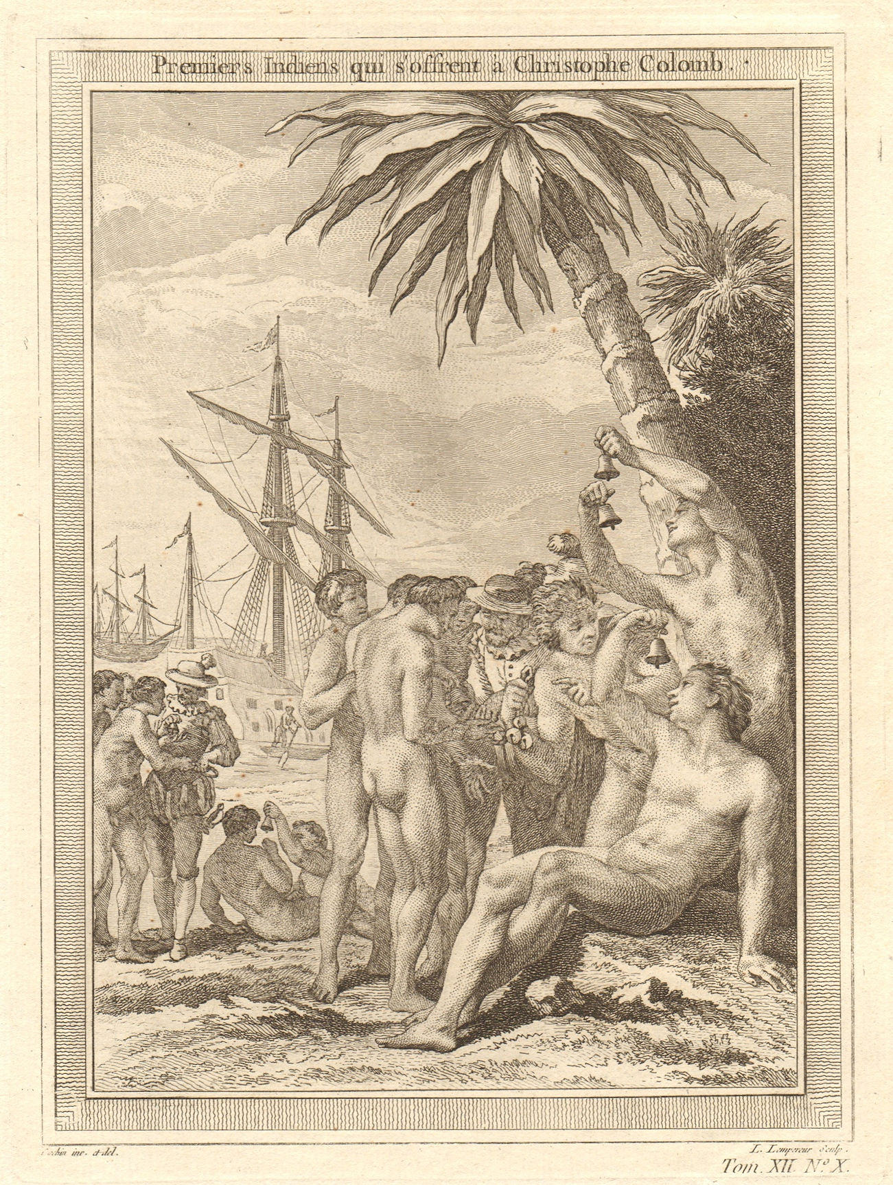 First Indians meeting Christopher Columbus. San Salvador Island, Bahamas 1754