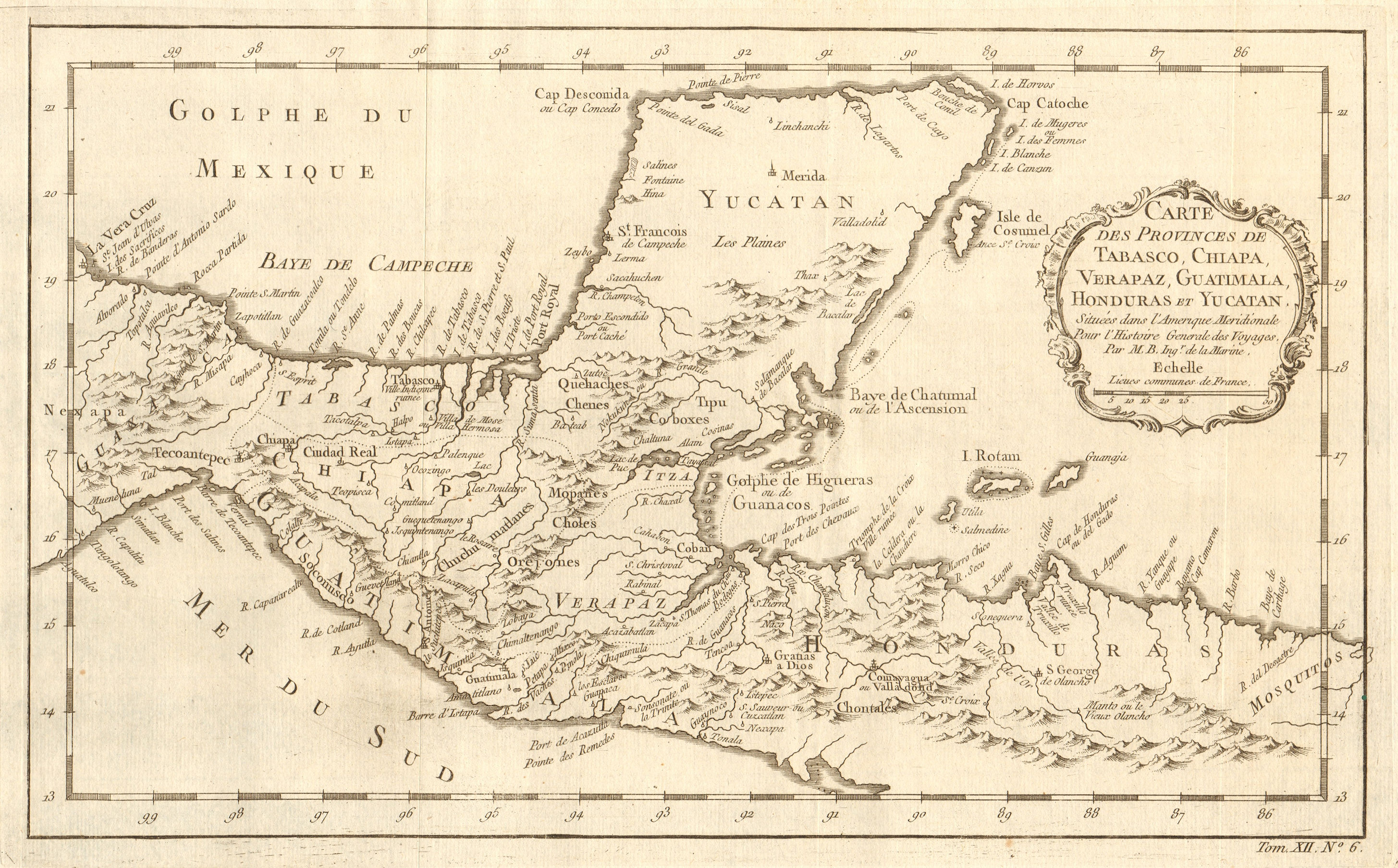 Associate Product 'Tabasco, Chiapa, Verapaz, Guatimala, Honduras & Yucatan' Mexico BELLIN 1754 map