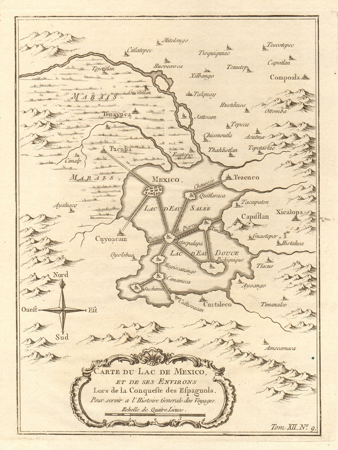 Associate Product 'Carte du Lac de Mexico' City. Aztec Tenochtitlan. Lake Texcoco. BELLIN 1754 map