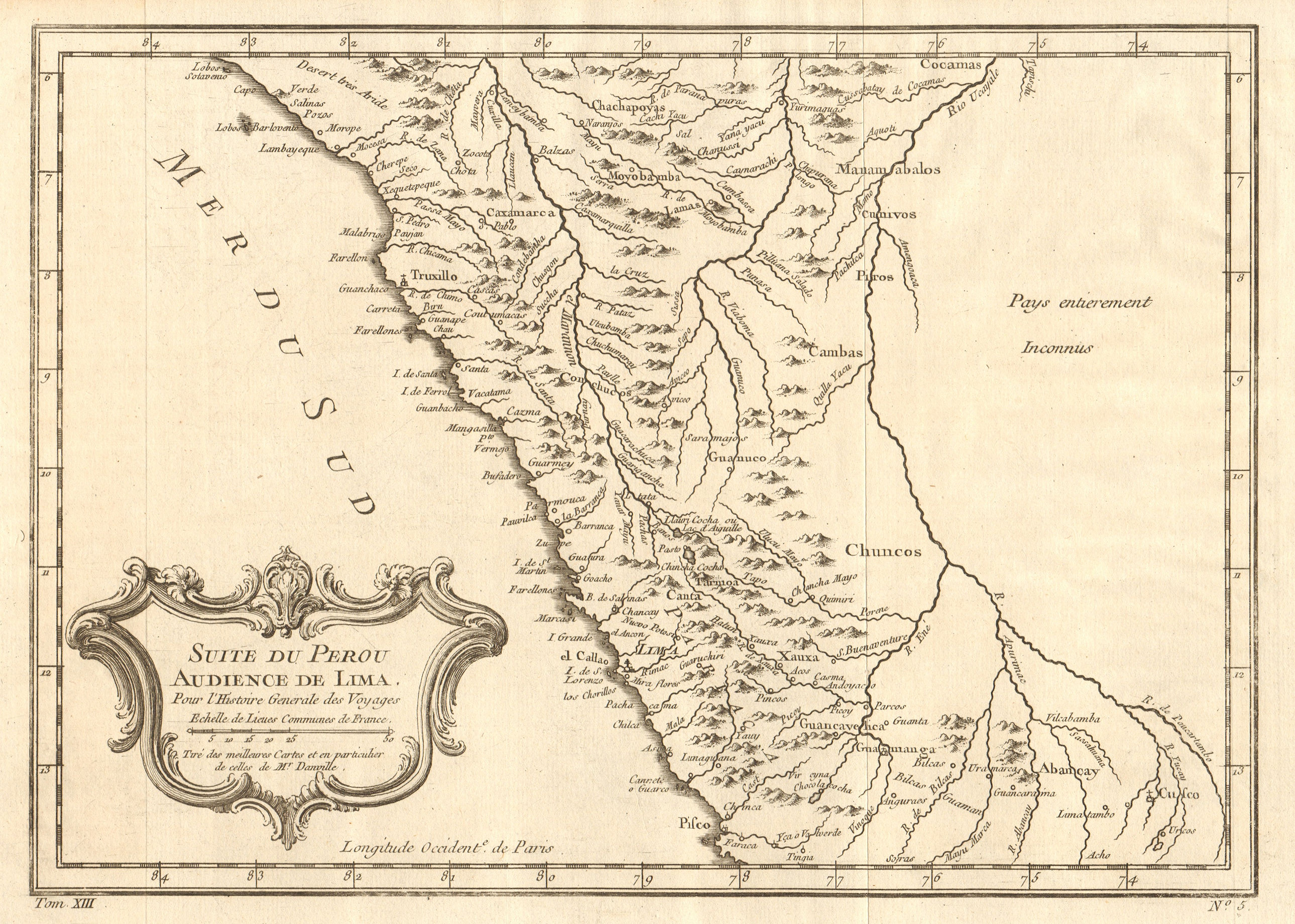 'Suite du Perou. Audience de Lima'. Northern Peru Pisco-Chiclayo BELLIN 1756 map