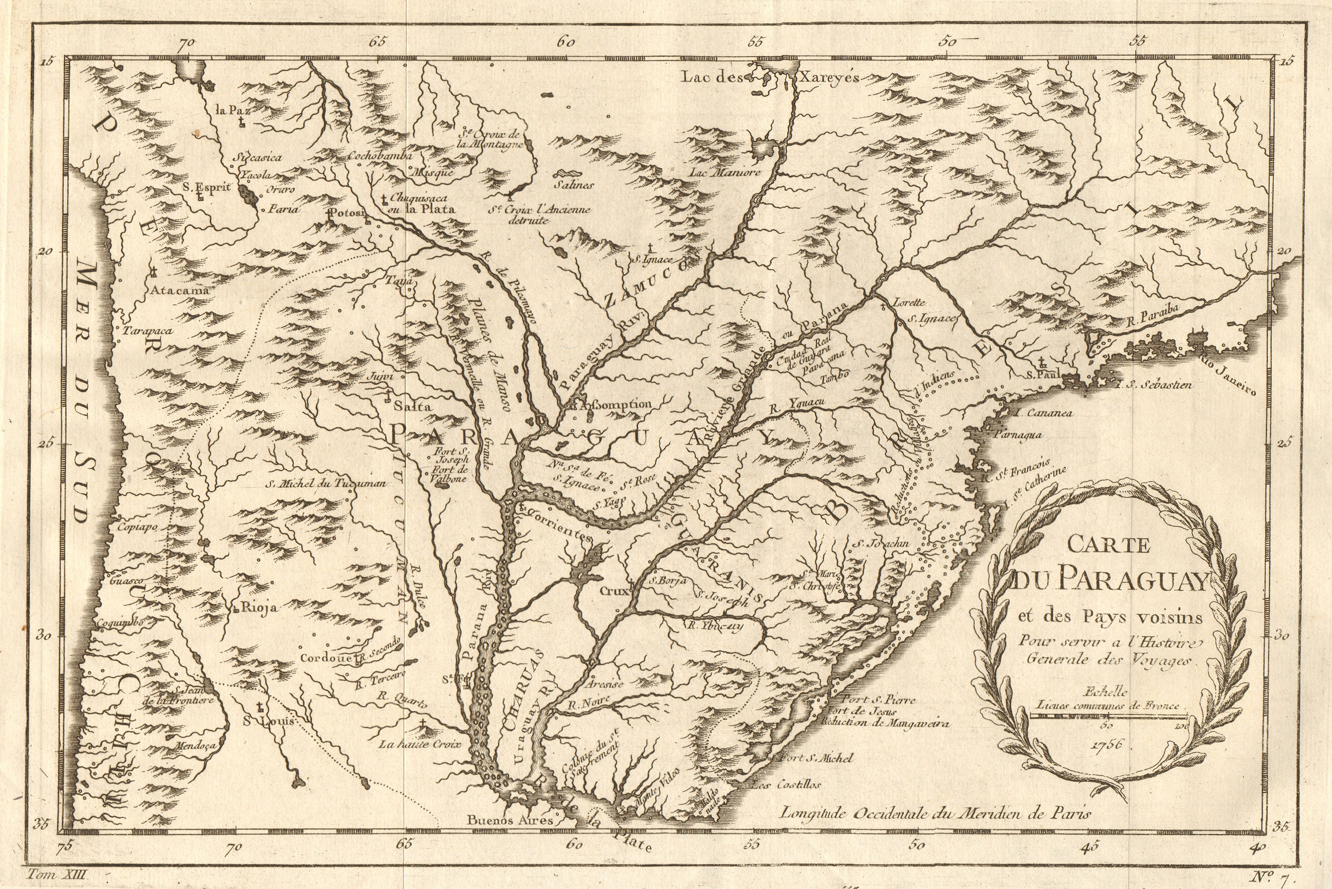 'Carte du Paraguay et des Pays voisins'. Argentina Uruguay. BELLIN 1756 map