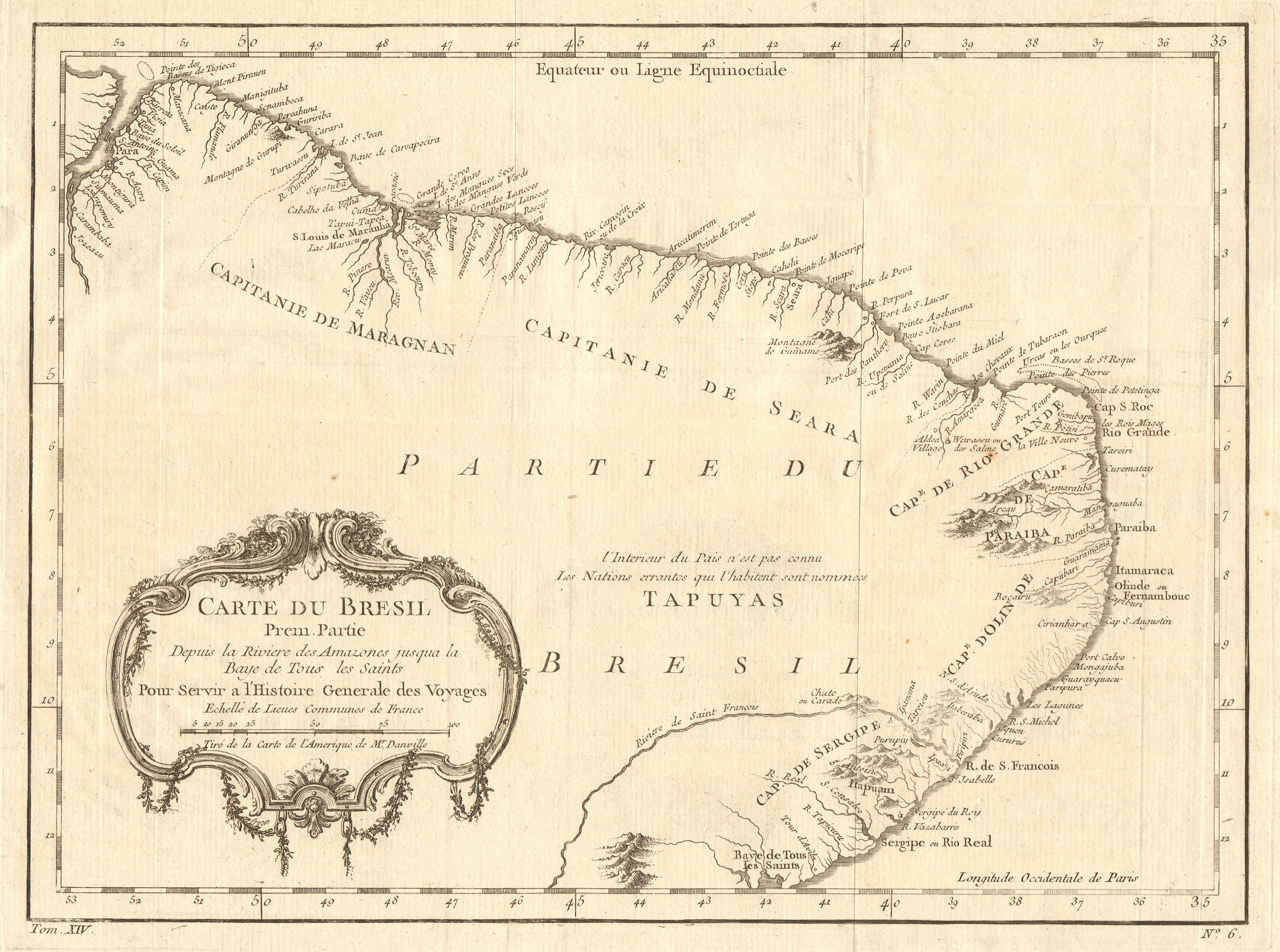 Associate Product 'Carte du Brésil Prem. Partie…' Northern Brazil Amazon-Salvador. BELLIN 1757 map