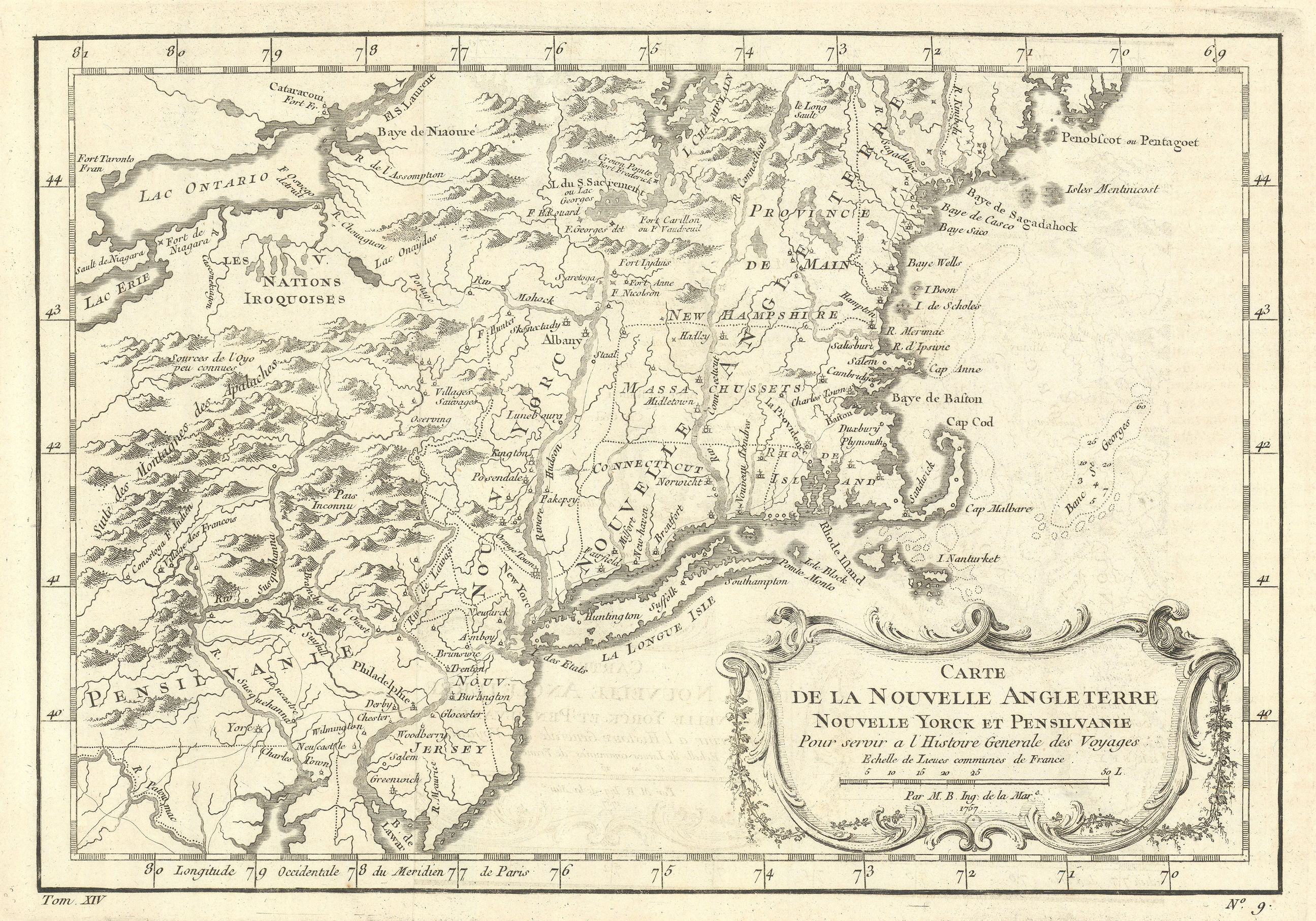 Associate Product 'Carte de la Nouvelle Angleterre, Nouvelle York et Pensilvanie'. BELLIN 1757 map