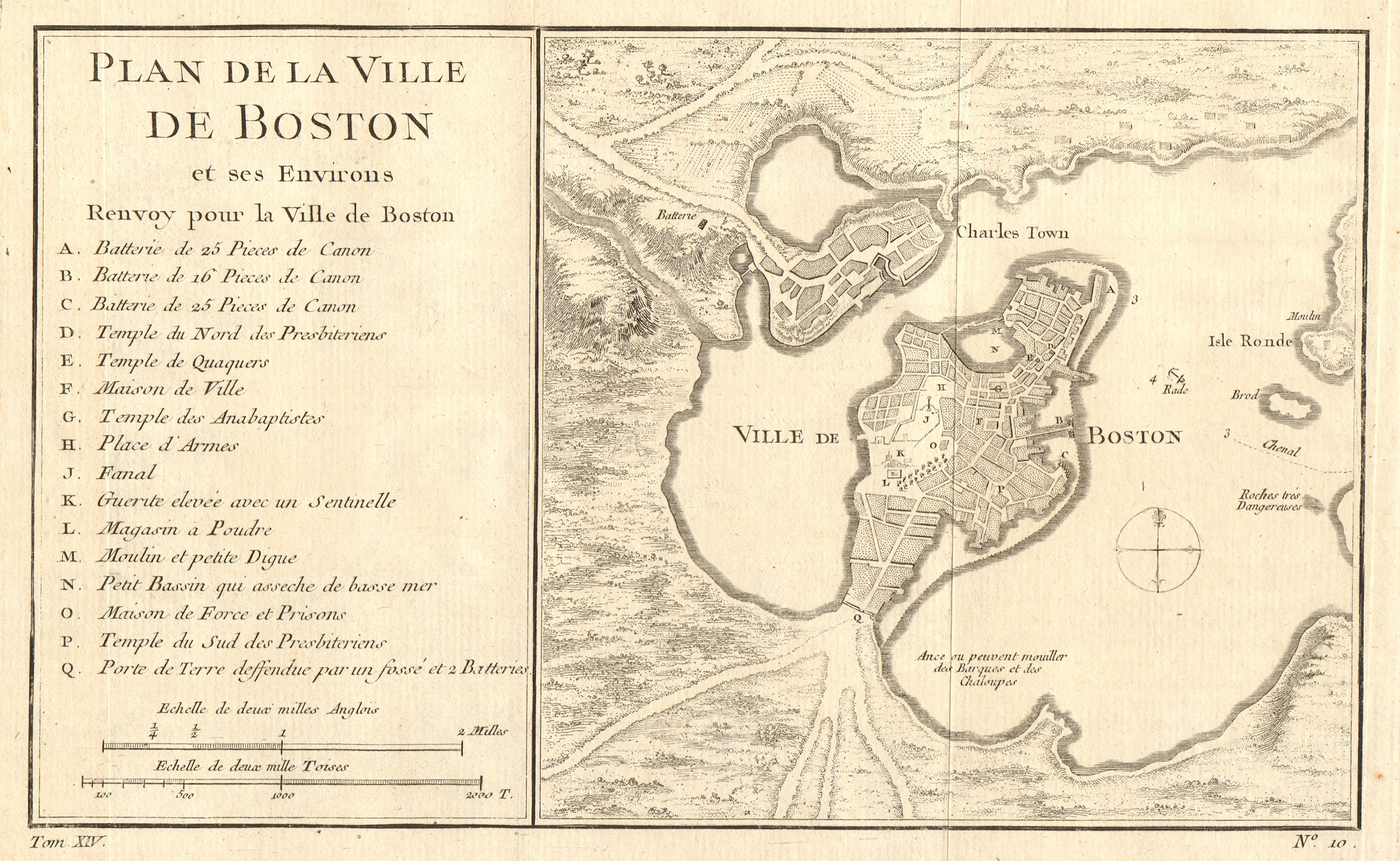 Associate Product 'Plan de la ville de Boston'. Boston & Charlestown plan. BELLIN 1757 old map