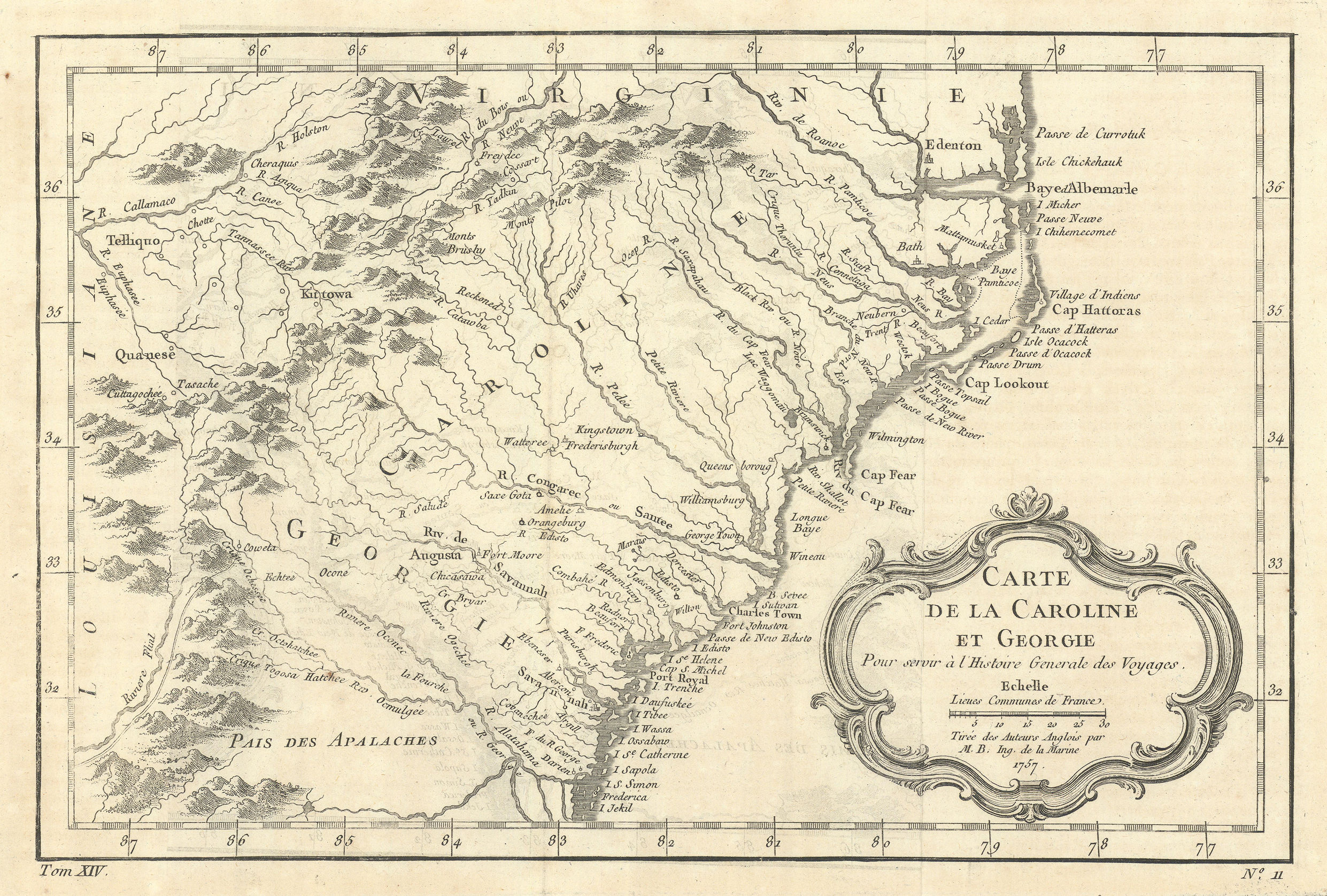 Associate Product 'Carte de la Caroline et Géorgie'. North/South Carolina Georgia. BELLIN 1757 map
