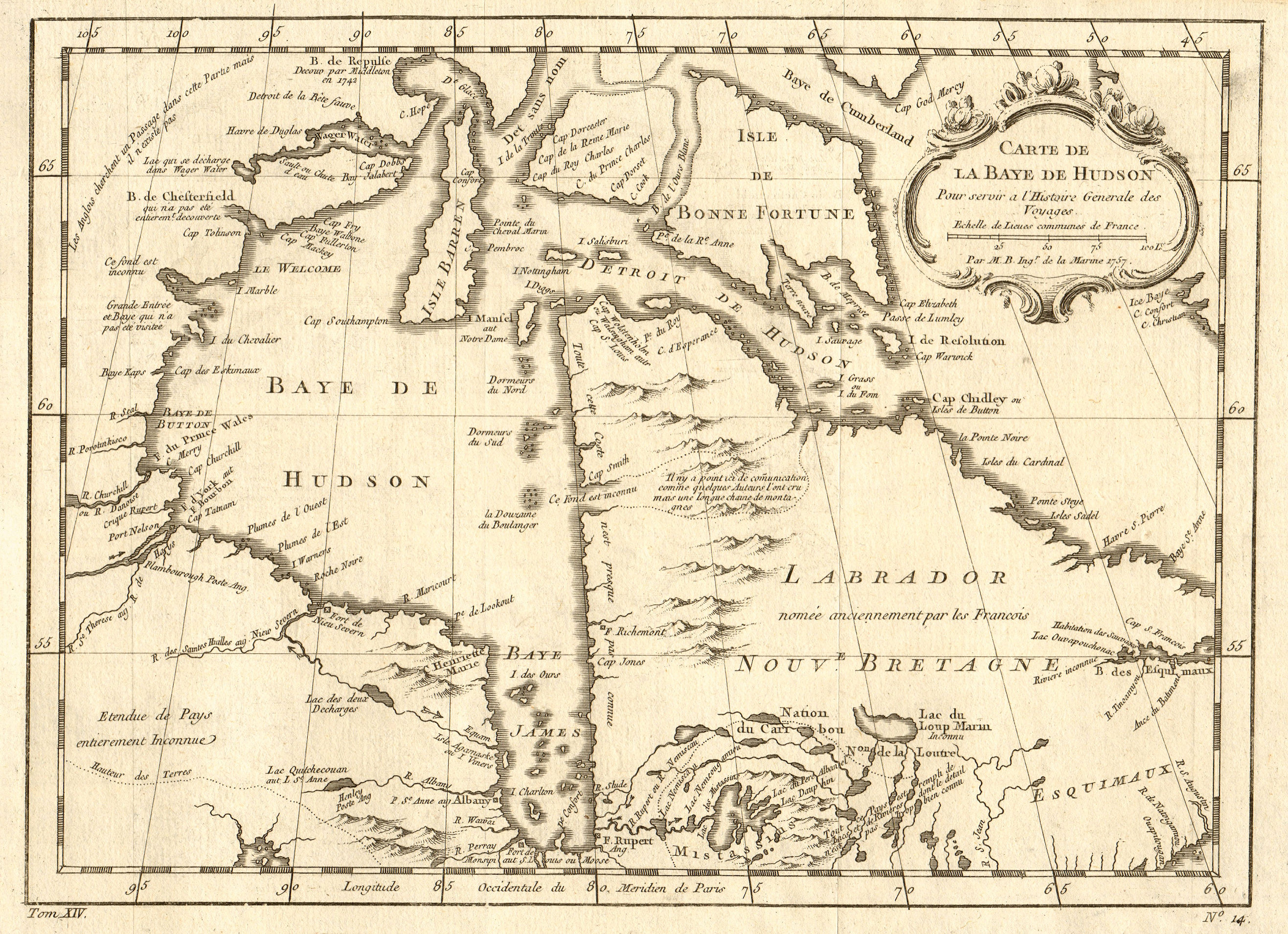 Associate Product 'Carte de la Baye de Hudson'. Hudson's Bay. Northern Quebec. BELLIN 1757 map