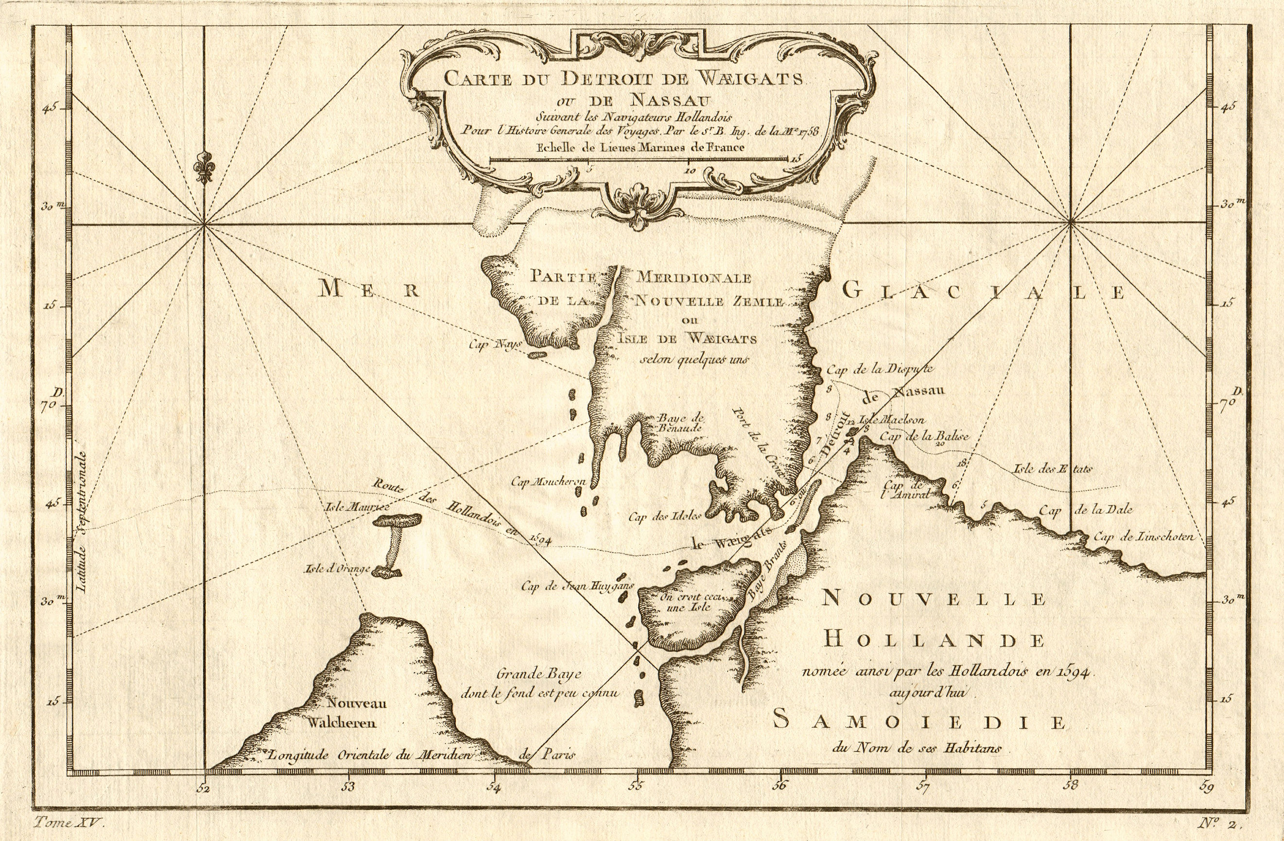 Associate Product 'Carte du Détroit de Waeigats ou… Nassau'. Novaya Zemlya Arctic. BELLIN 1759 map