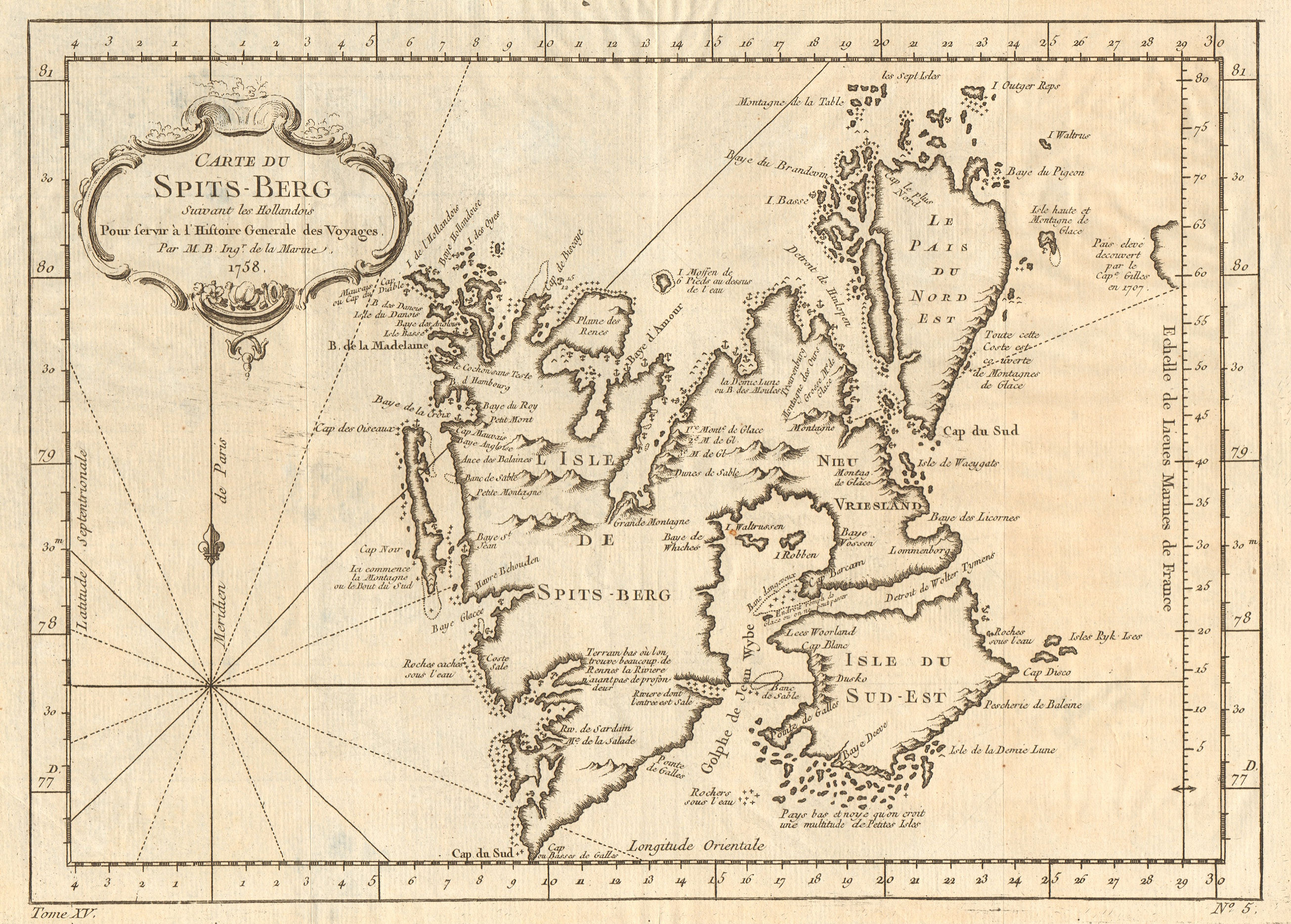 'Carte du Spits-Berg'. Spitsbergen, Svalbard. Arctic Ocean. BELLIN 1759 map