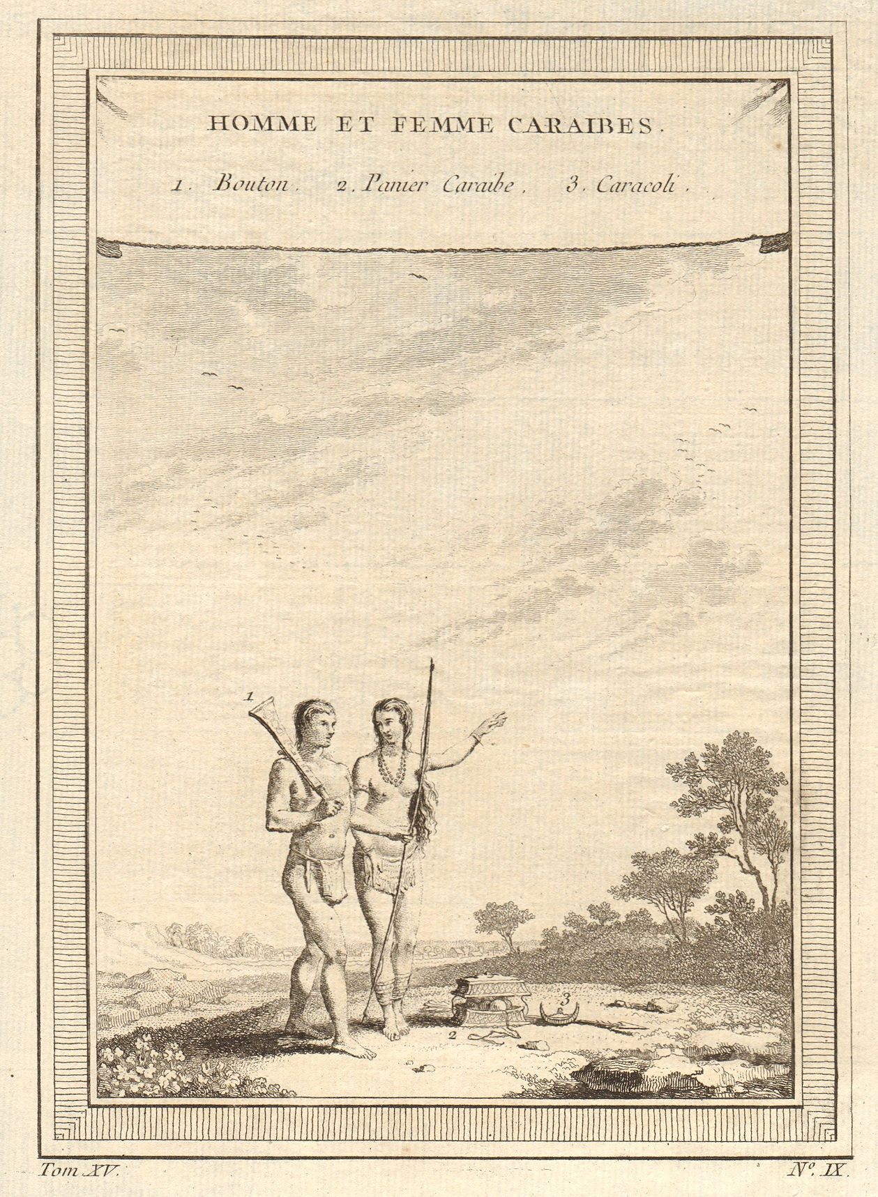 Associate Product 'Homme et Femme Caraïbes'. Carib man & woman. Caribbean. Basket Caracoli 1759