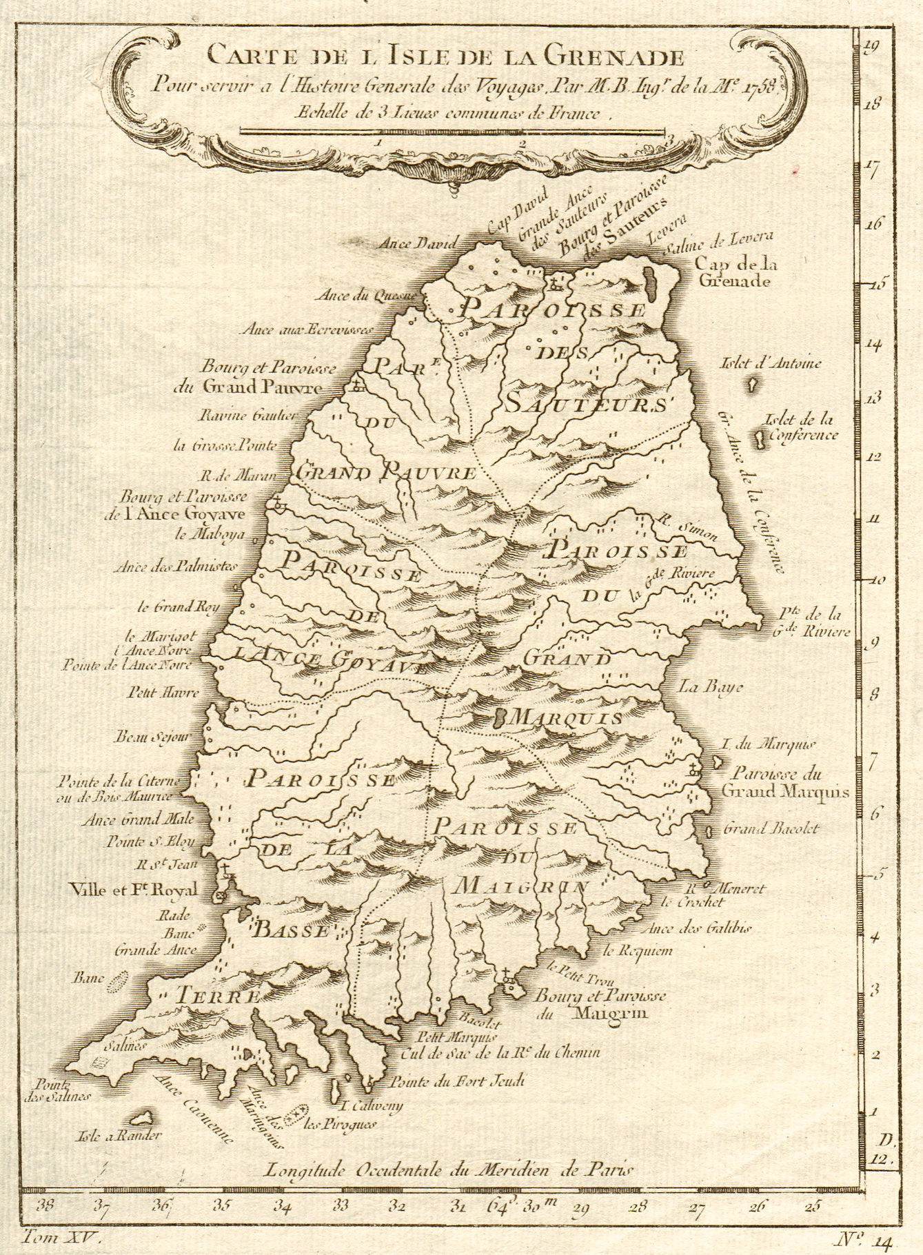Associate Product 'Carte de l'Isle de la Grenade'. Grenada. West Indies. BELLIN 1759 old map