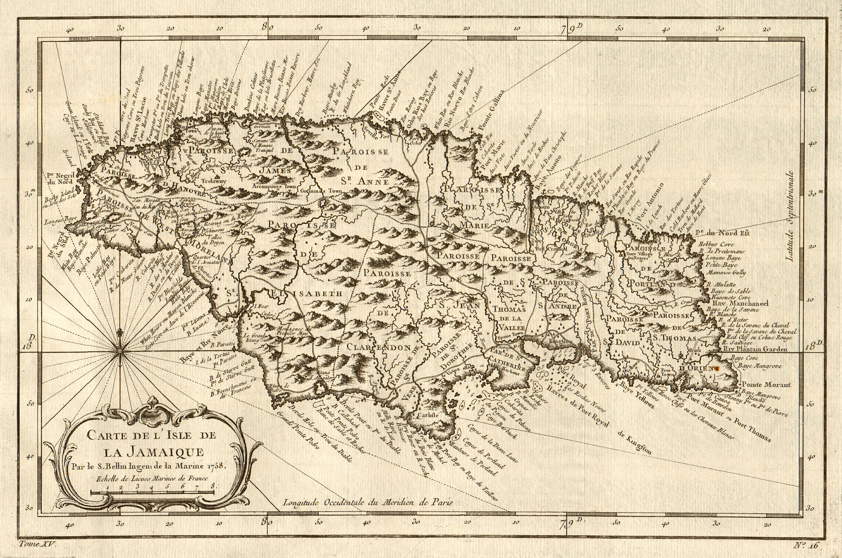 Associate Product 'Carte de l'Isle de la Jamaïque'. Jamaica. West Indies. BELLIN 1759 old map