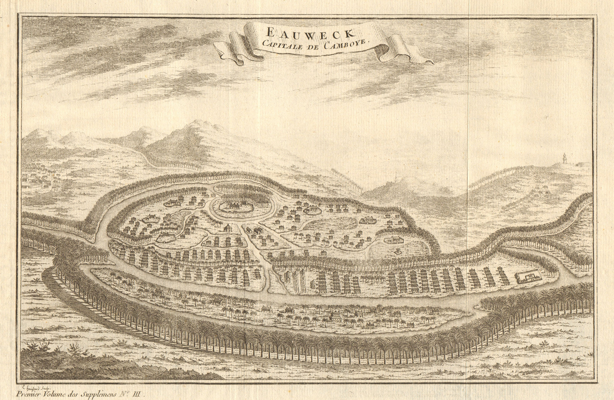Associate Product 'Eauweck, Capitale de Camboye'. Plan/view of Longvek, Cambodia. BELLIN 1761 map