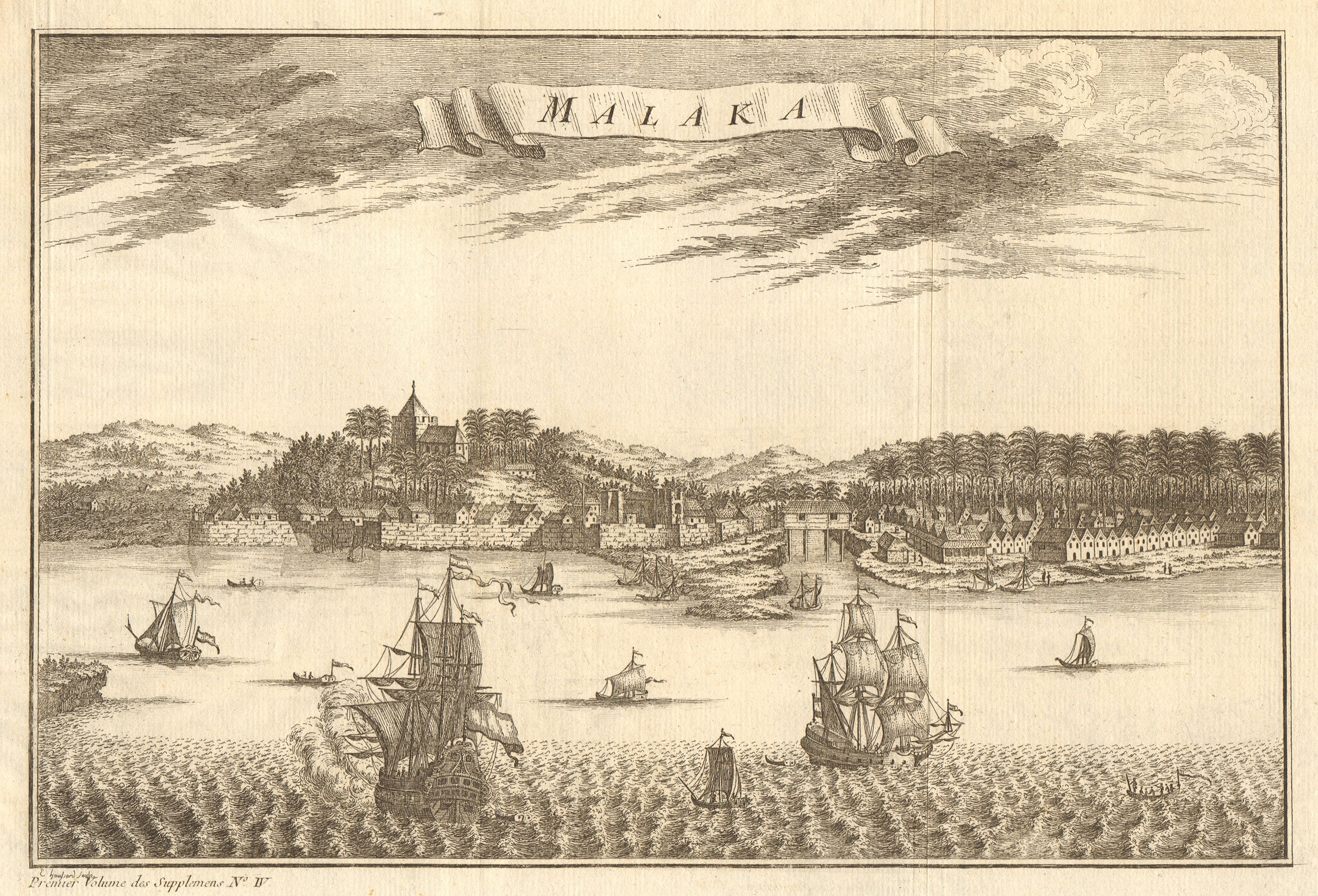 'Malaka'. View of Malacca city, Malaysia. East Indies 1761 old antique print