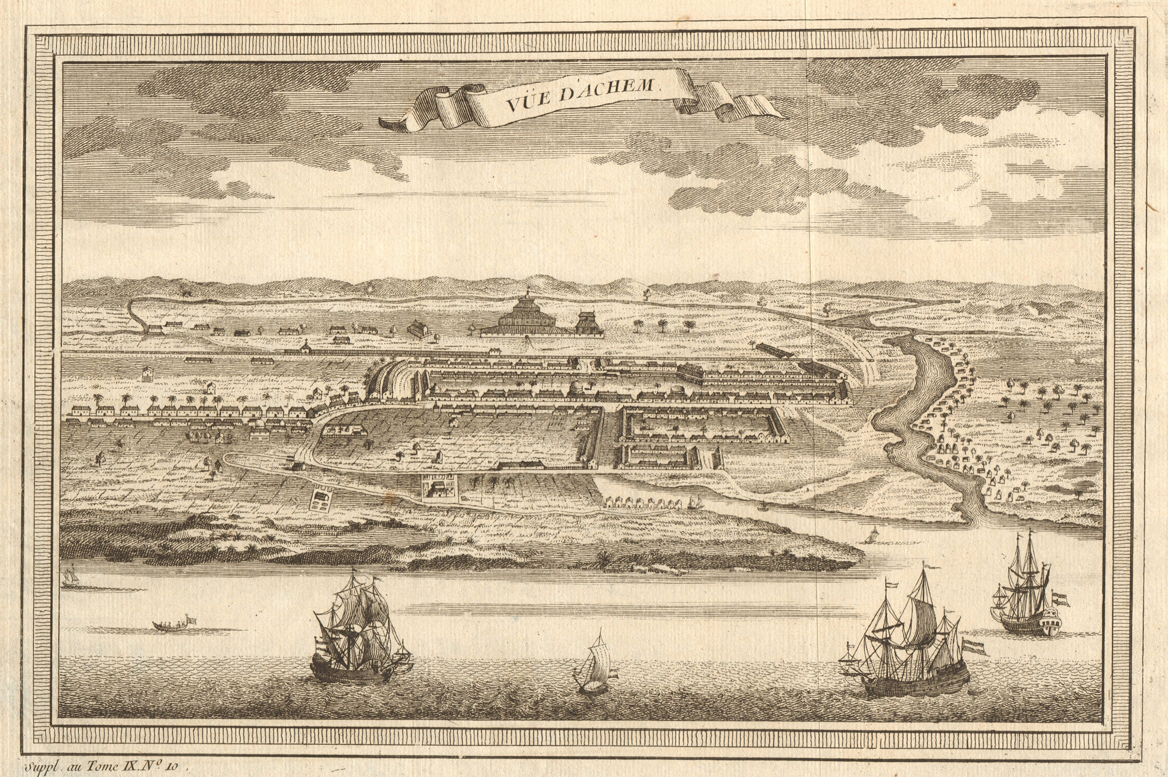 Associate Product 'Vue d'Achem'. View of Kutaraja (Banda Aceh), Sumatra. East Indies 1761 print