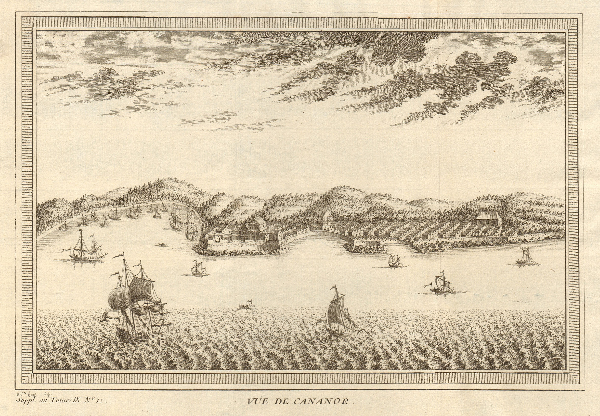 Associate Product 'Vue de Cananor'. View of Kannur from the sea, Kerala, India 1761 old print