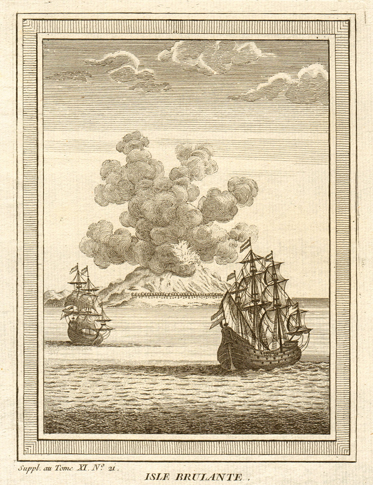 Associate Product 'Isle Brûlante'. Manam Motu volcano, New Guinea. Tasman 1643 1761 old print