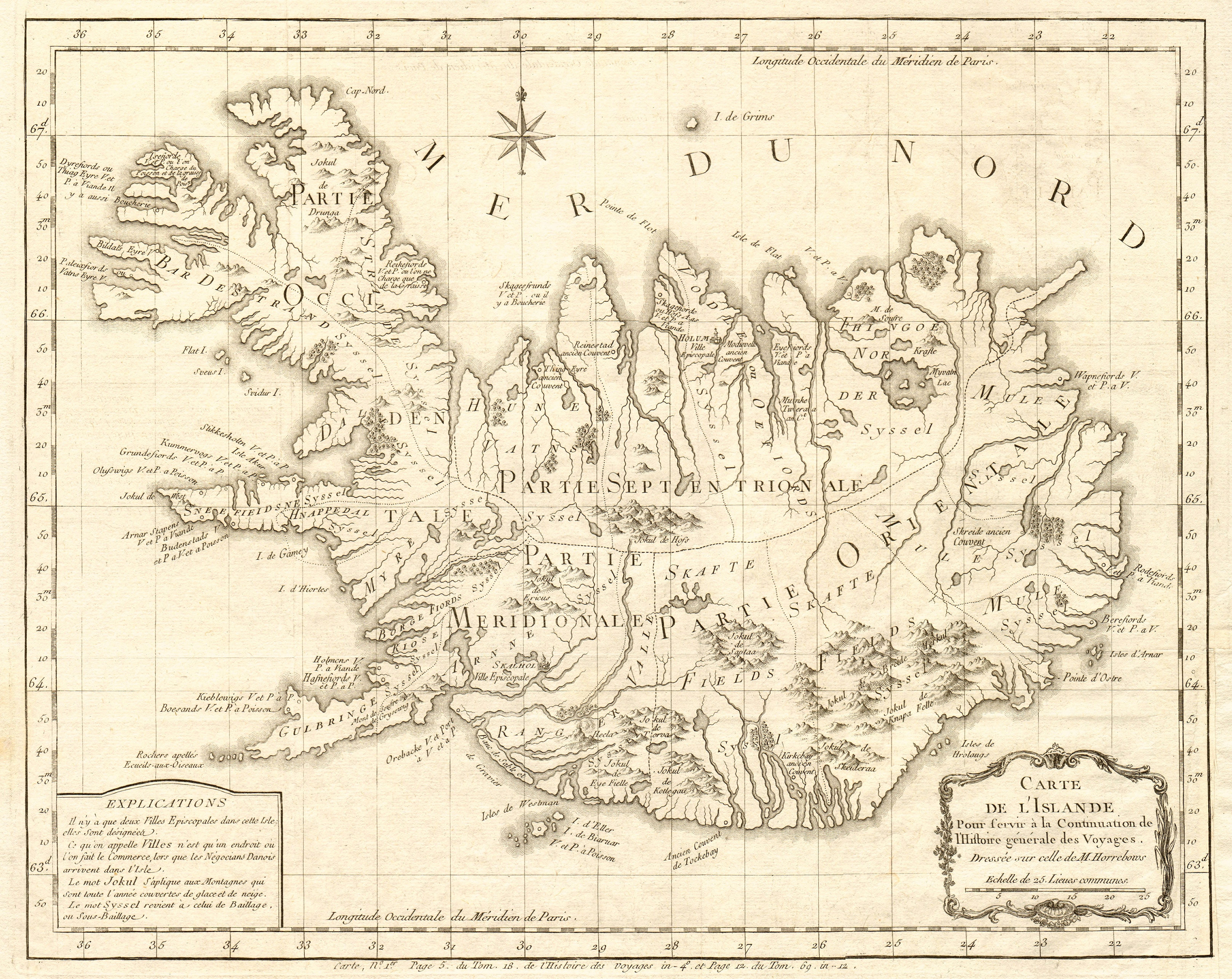 'Carte de l'Islande'. Antique map of Iceland by BELLIN 1768 old