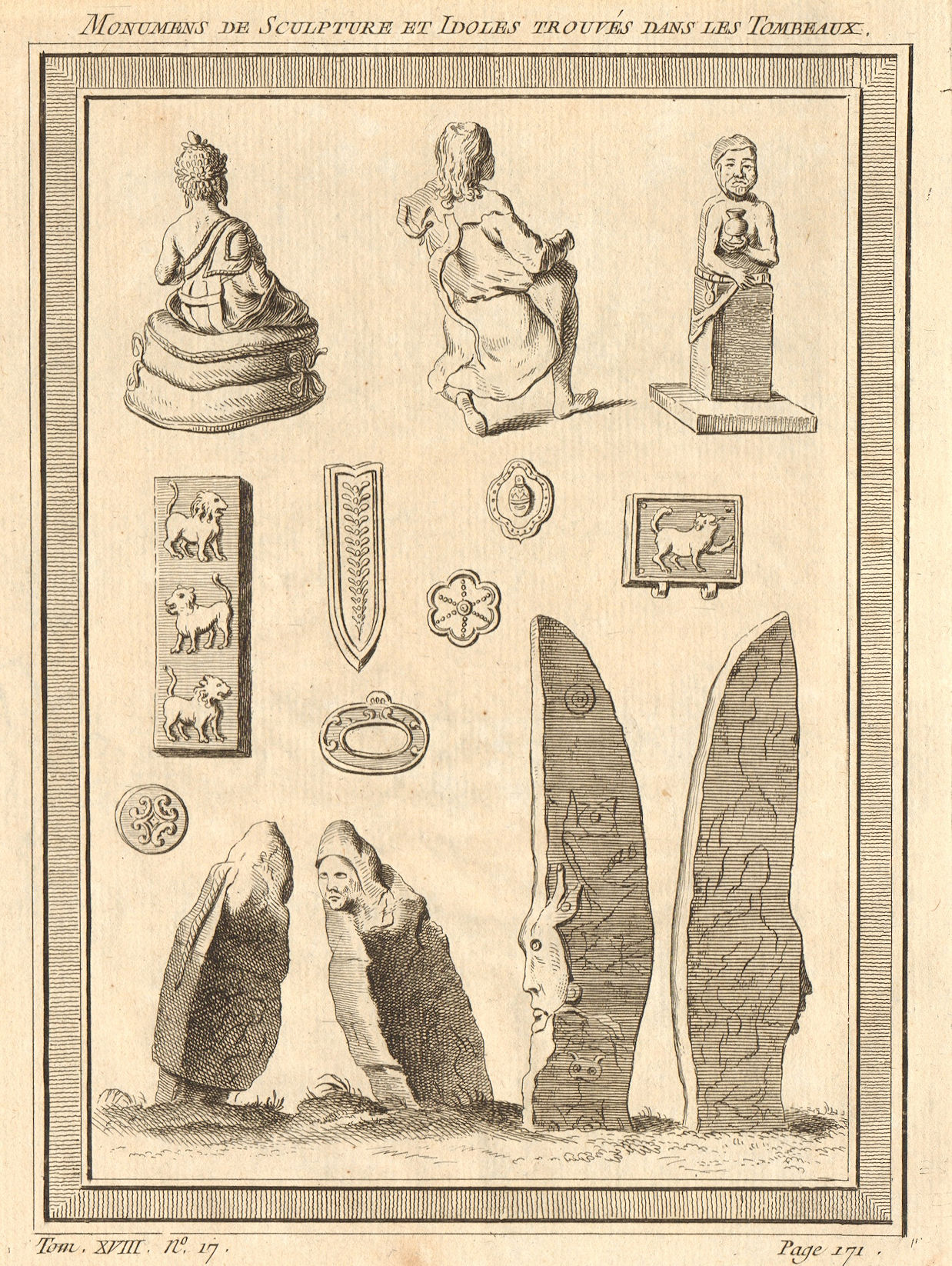 Associate Product Sculptures and idols found in the Krasnoyarsk megaliths, Russia 1768 old print