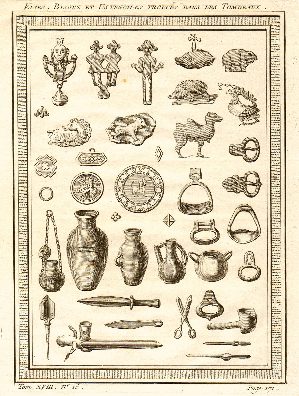 Associate Product Vases, jewellery and tools found in Krasnoyarsk megaliths, Russia 1768 print