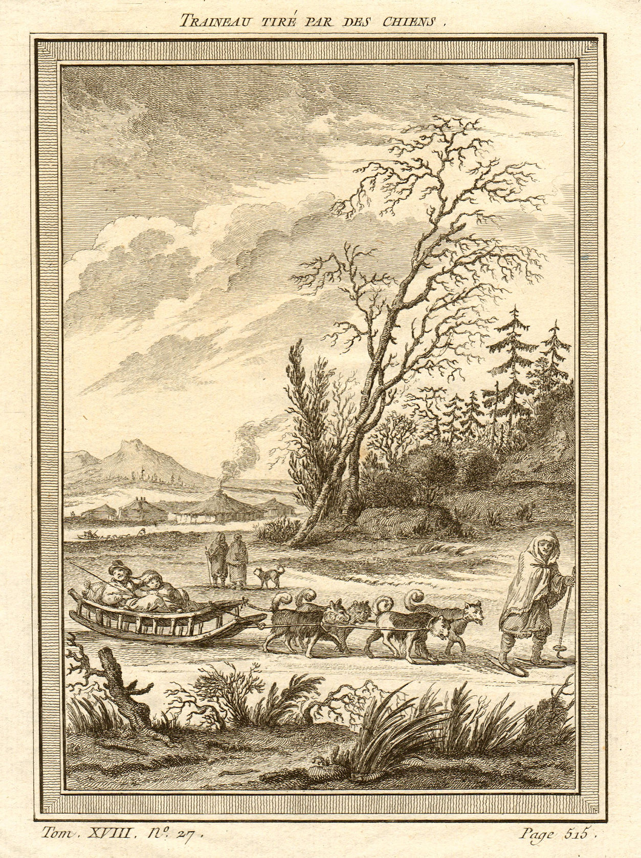 'Traineau tiré par des Chiens'. Sledge pulled by dogs, Siberia, Russia 1768