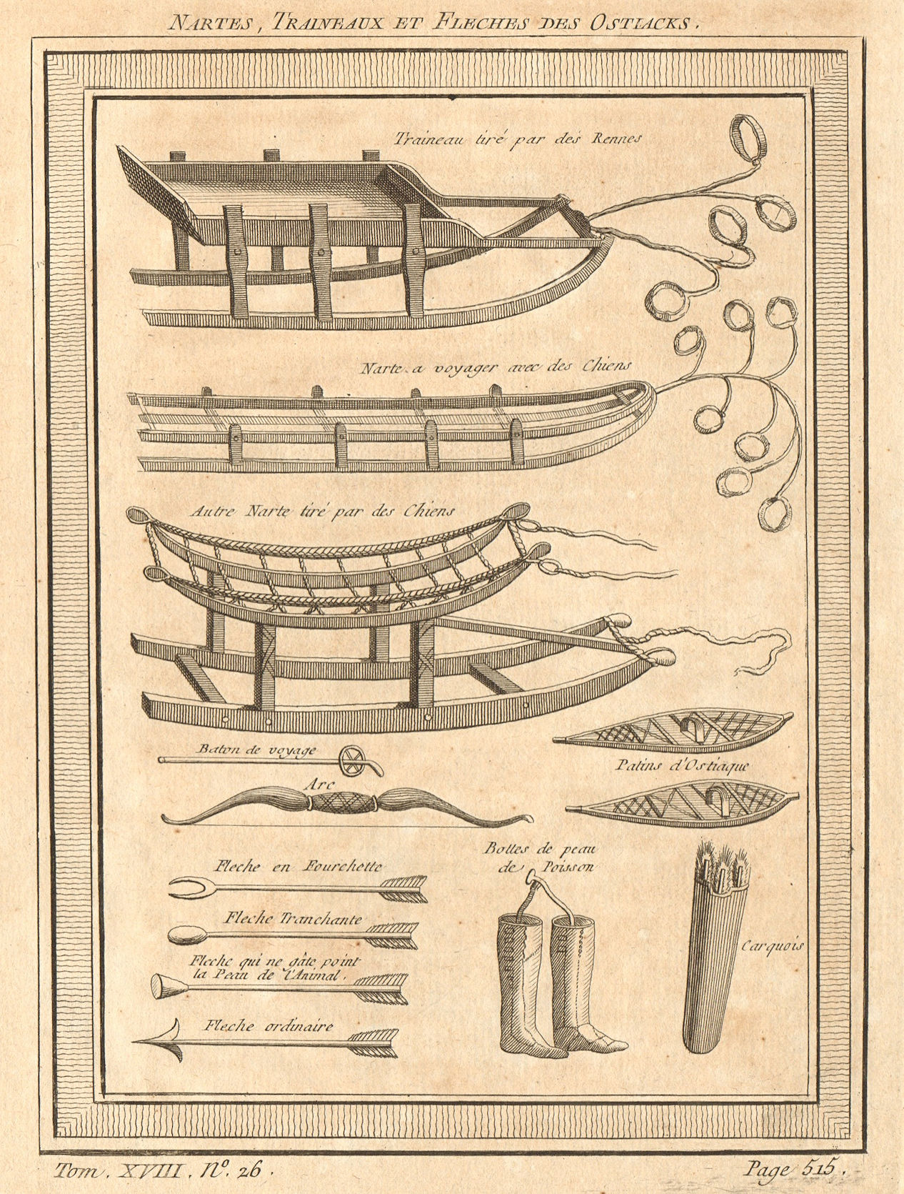 Associate Product Nartes, sledges and bows & arrows of the Khanty (Ostyaks), Siberia, Russia 1768