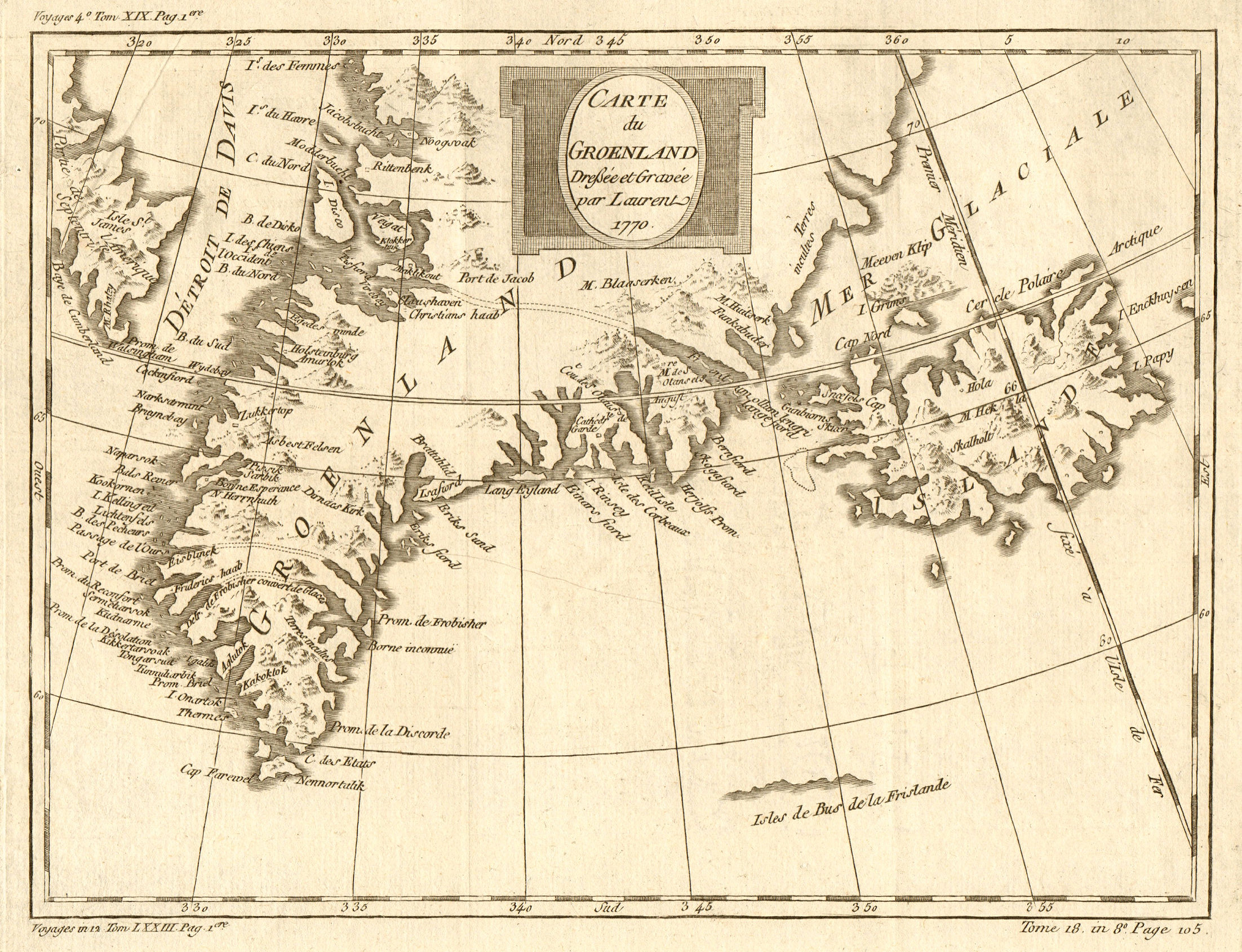 'Carte du Groenland'. Greenland & Iceland. LAURENT/ BELLIN 1770 old map