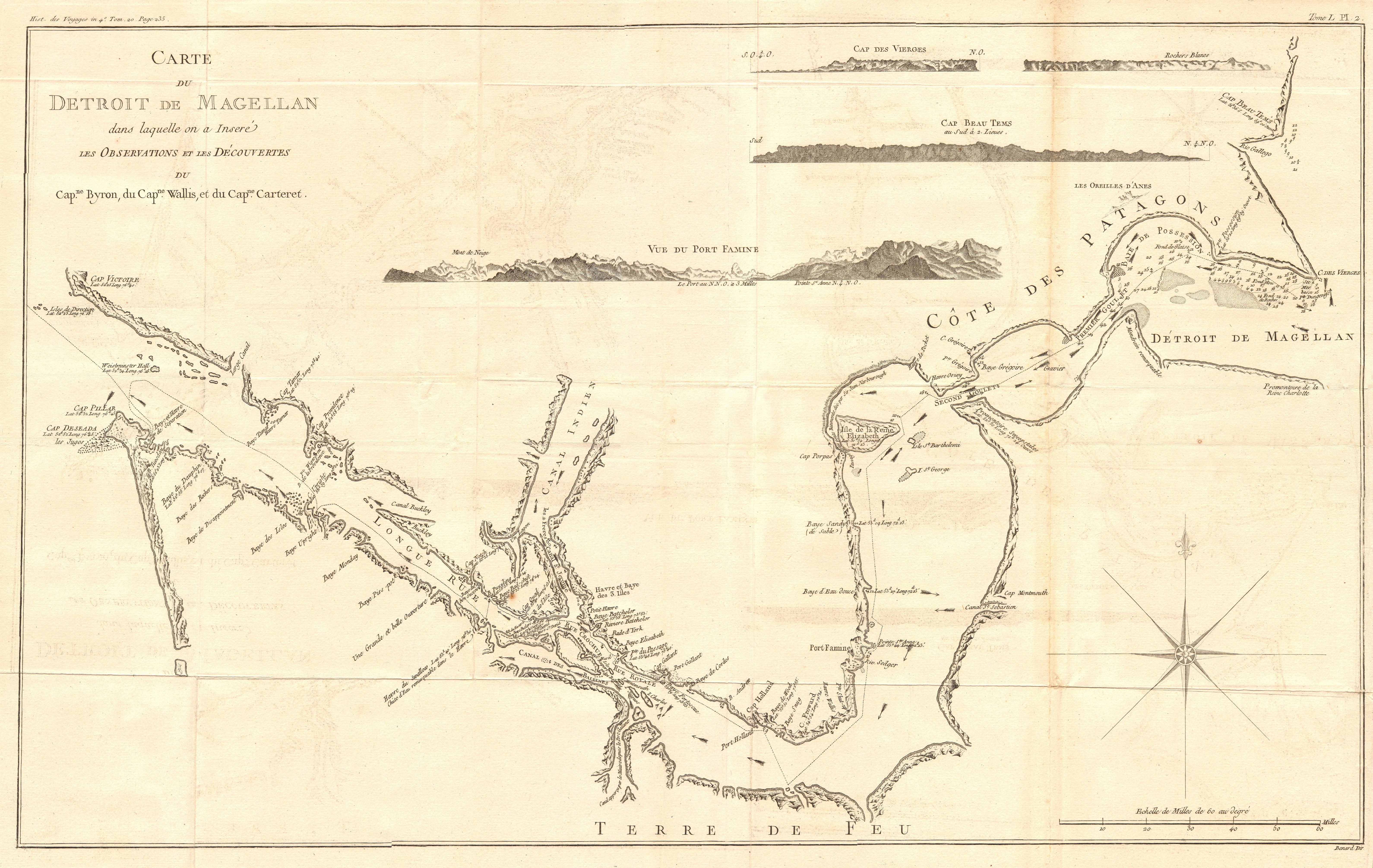 'Carte du Détroit de Magellan…' Strait. Wallis Byron. COOK/BENARD 1789 old map