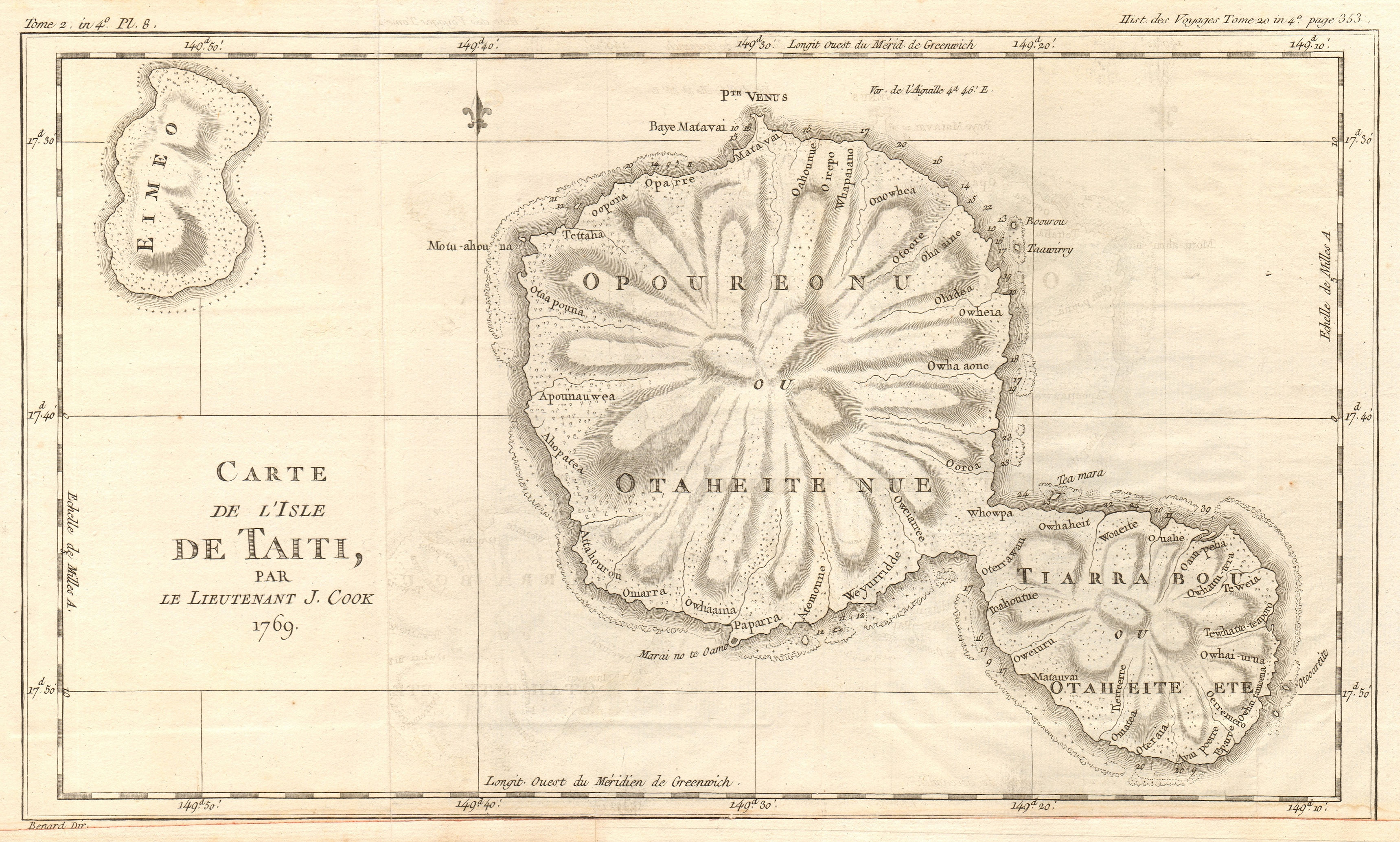'Carte de l'Isle de Taiti'. Island of Tahiti. COOK / BENARD 1789 old map